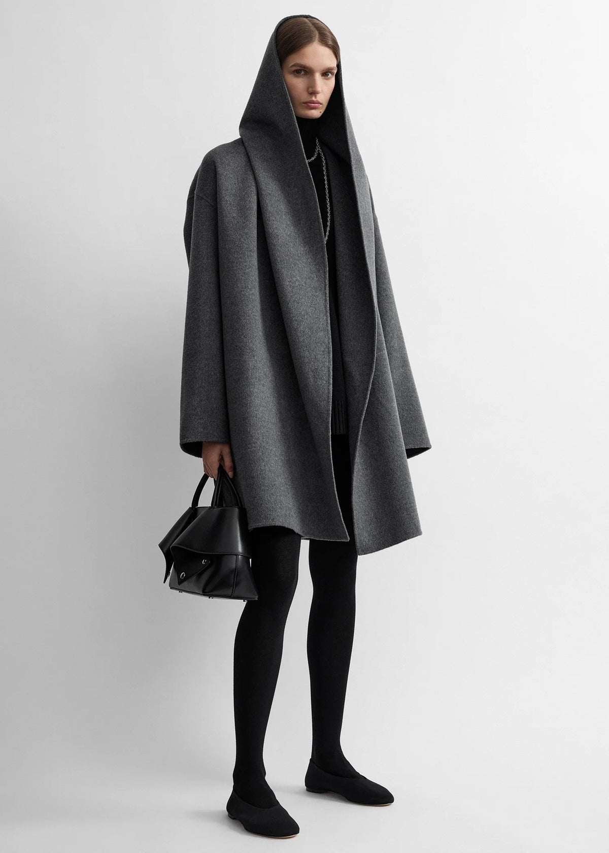 Hooded Shawl-Lapel Oversized Coat-TOTEME-Verso