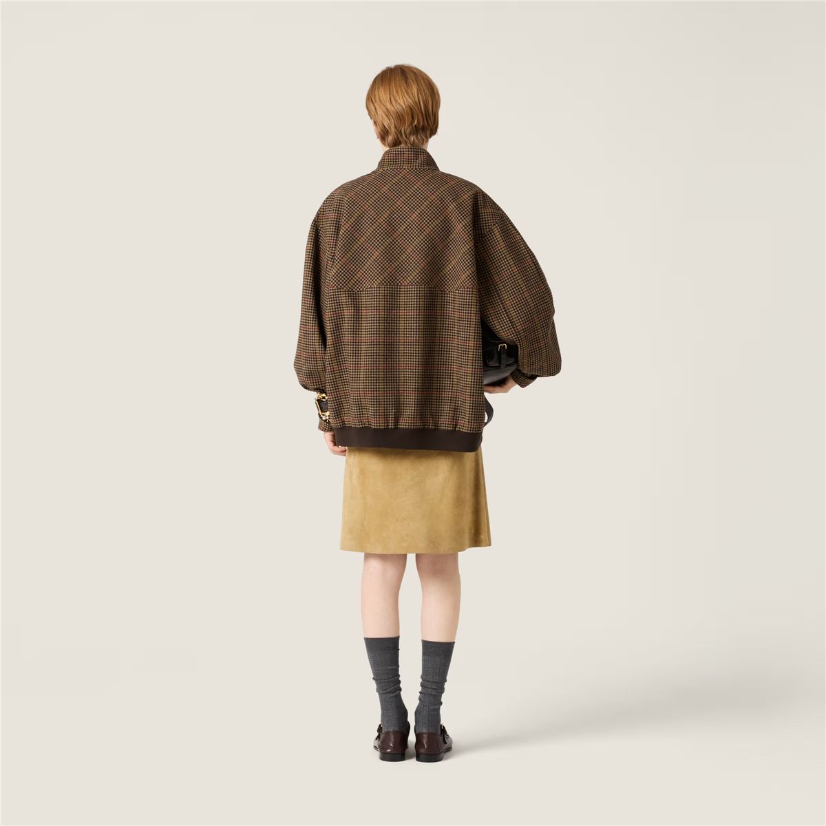 Houndstooth check blouson jacket-MIU MIU-Verso