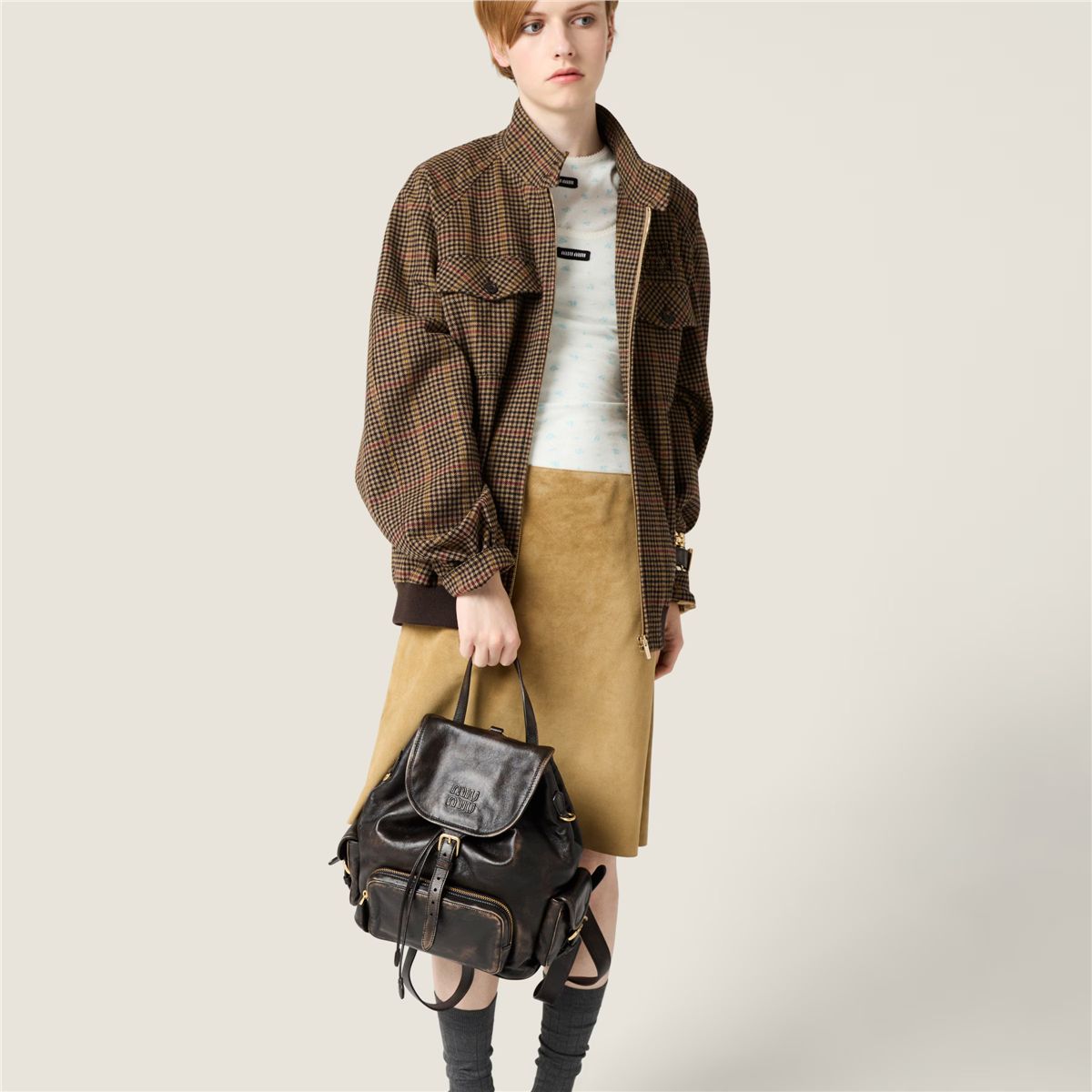 Houndstooth check blouson jacket-MIU MIU-Verso