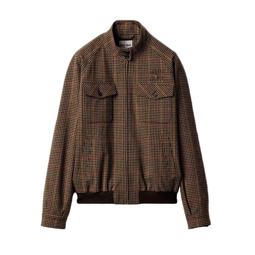 Houndstooth check blouson jacket-MIU MIU-Verso