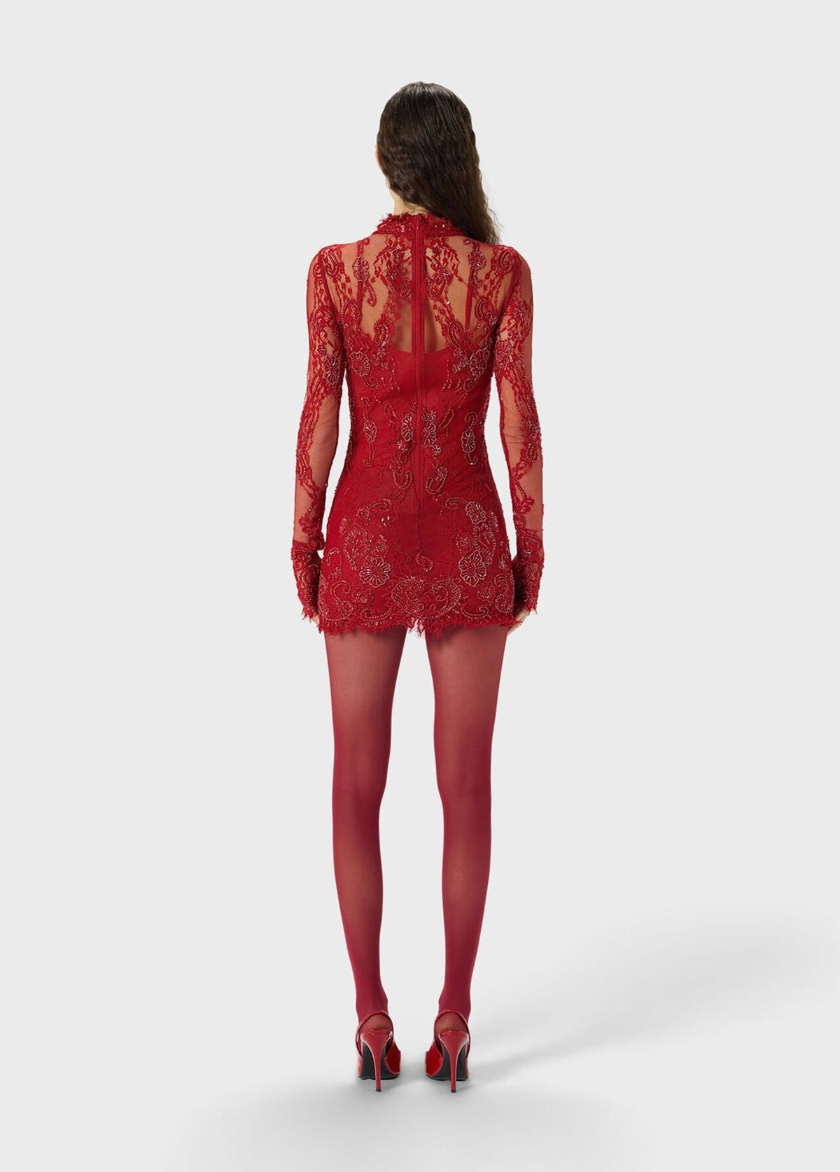 Short Lace Dress with Embroidery-BLUMARINE-Verso