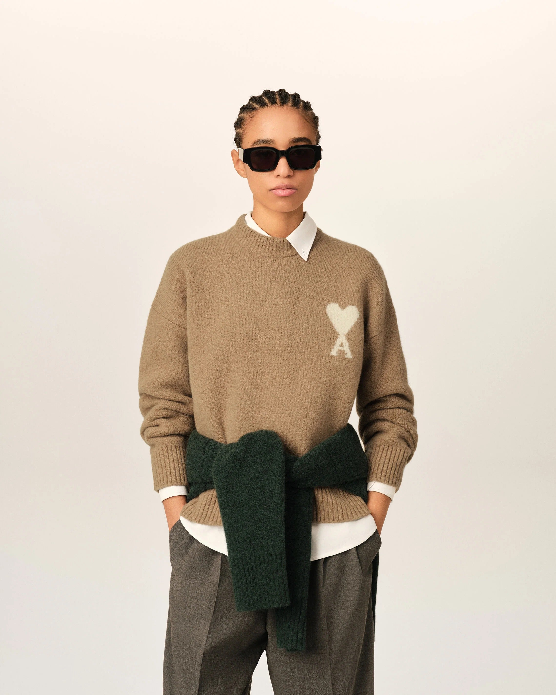 Crewneck alpaca sweater with ami de coeur-AMI-Verso
