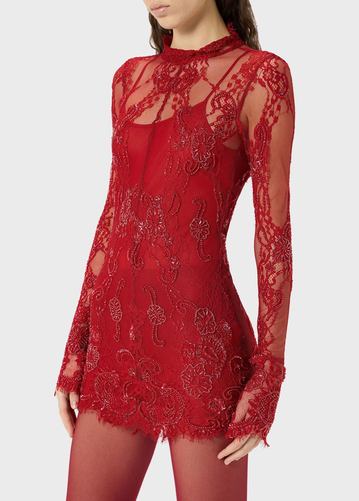 Short Lace Dress with Embroidery-BLUMARINE-Verso