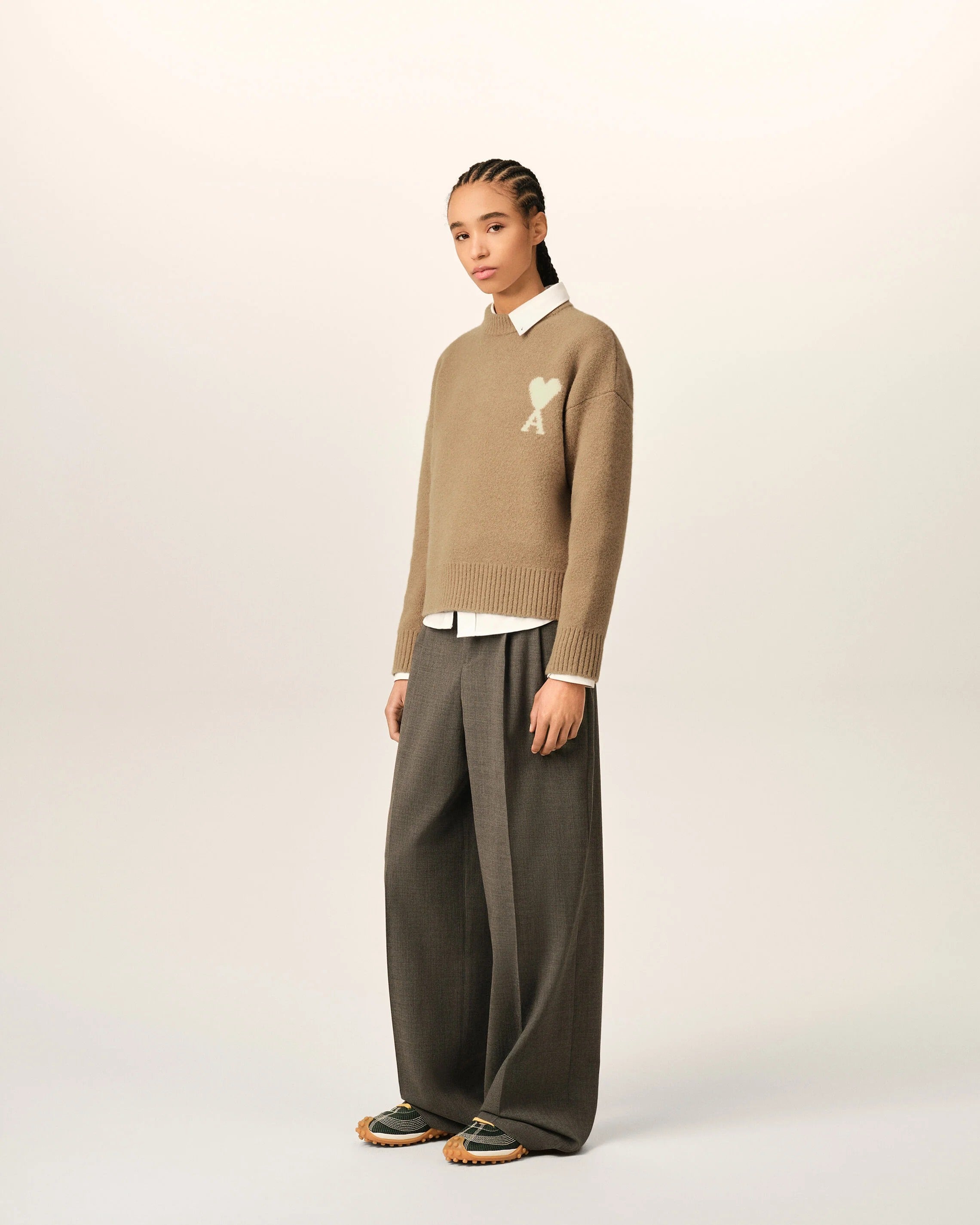 Crewneck alpaca sweater with ami de coeur-AMI-Verso