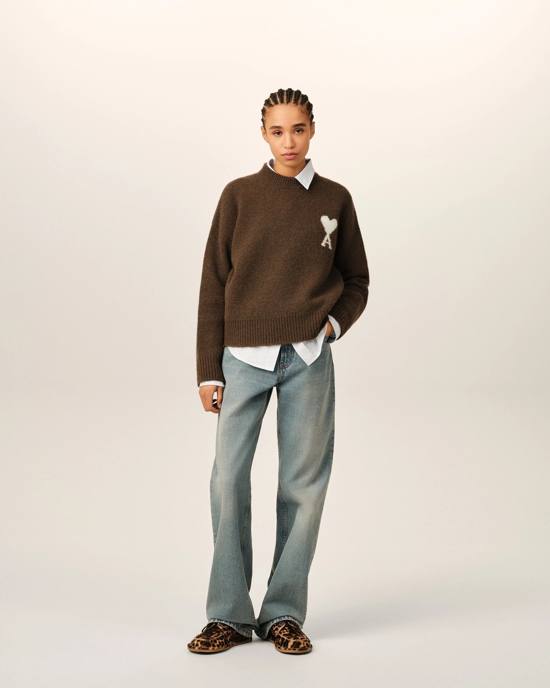 Crewneck alpaca sweater with ami de coeur-AMI-Verso