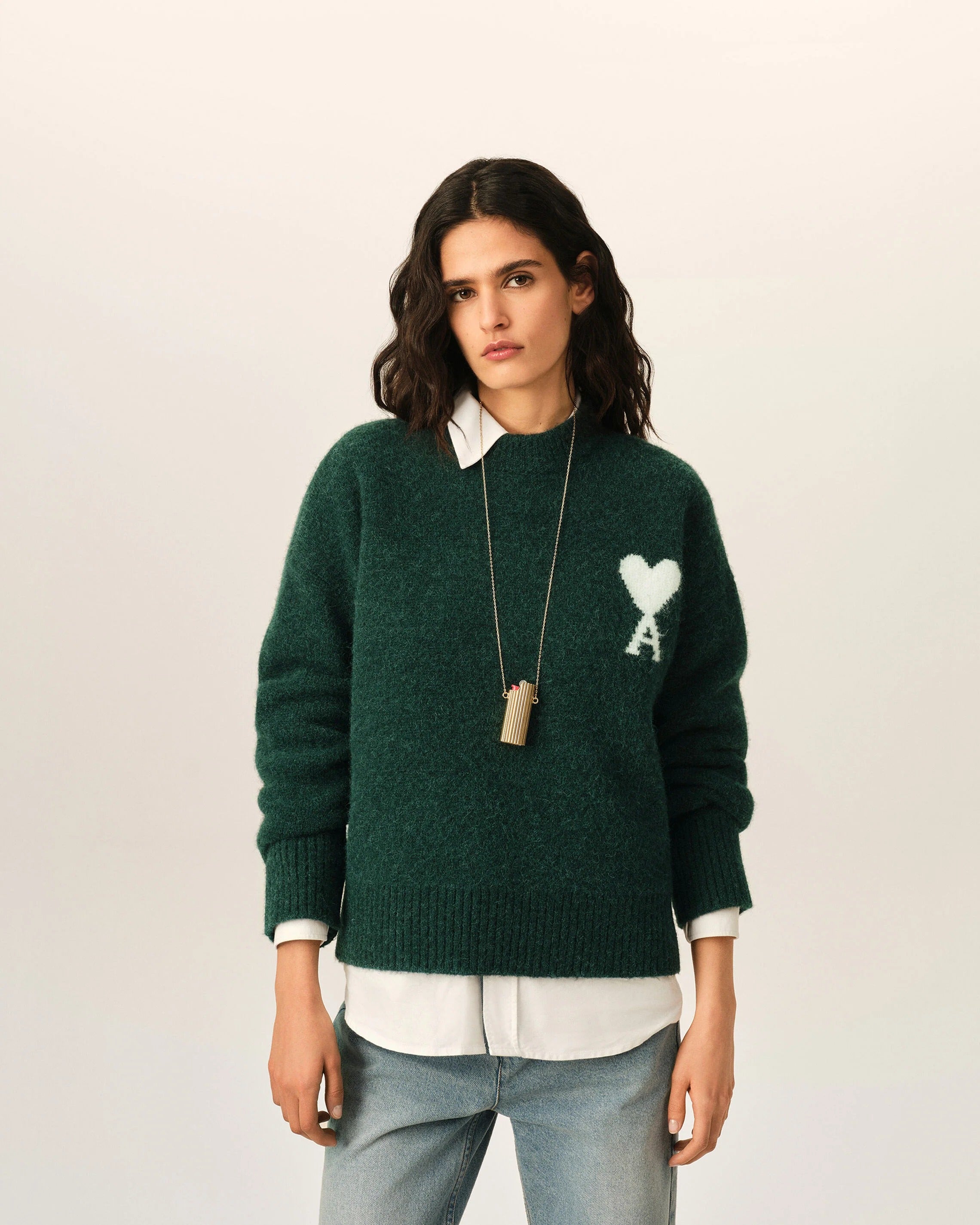 Crewneck alpaca sweater with ami de coeur