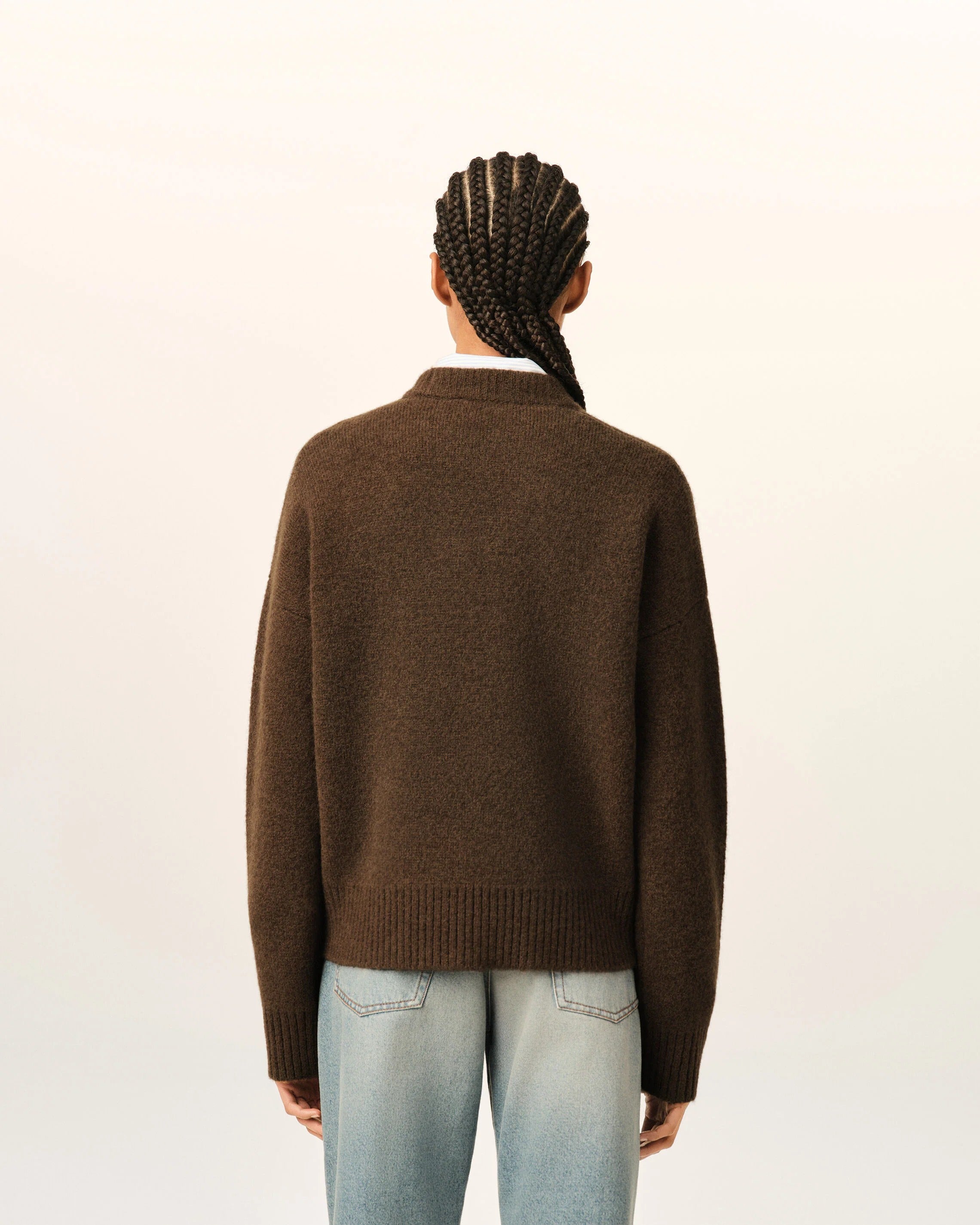 Crewneck alpaca sweater with ami de coeur-AMI-Verso