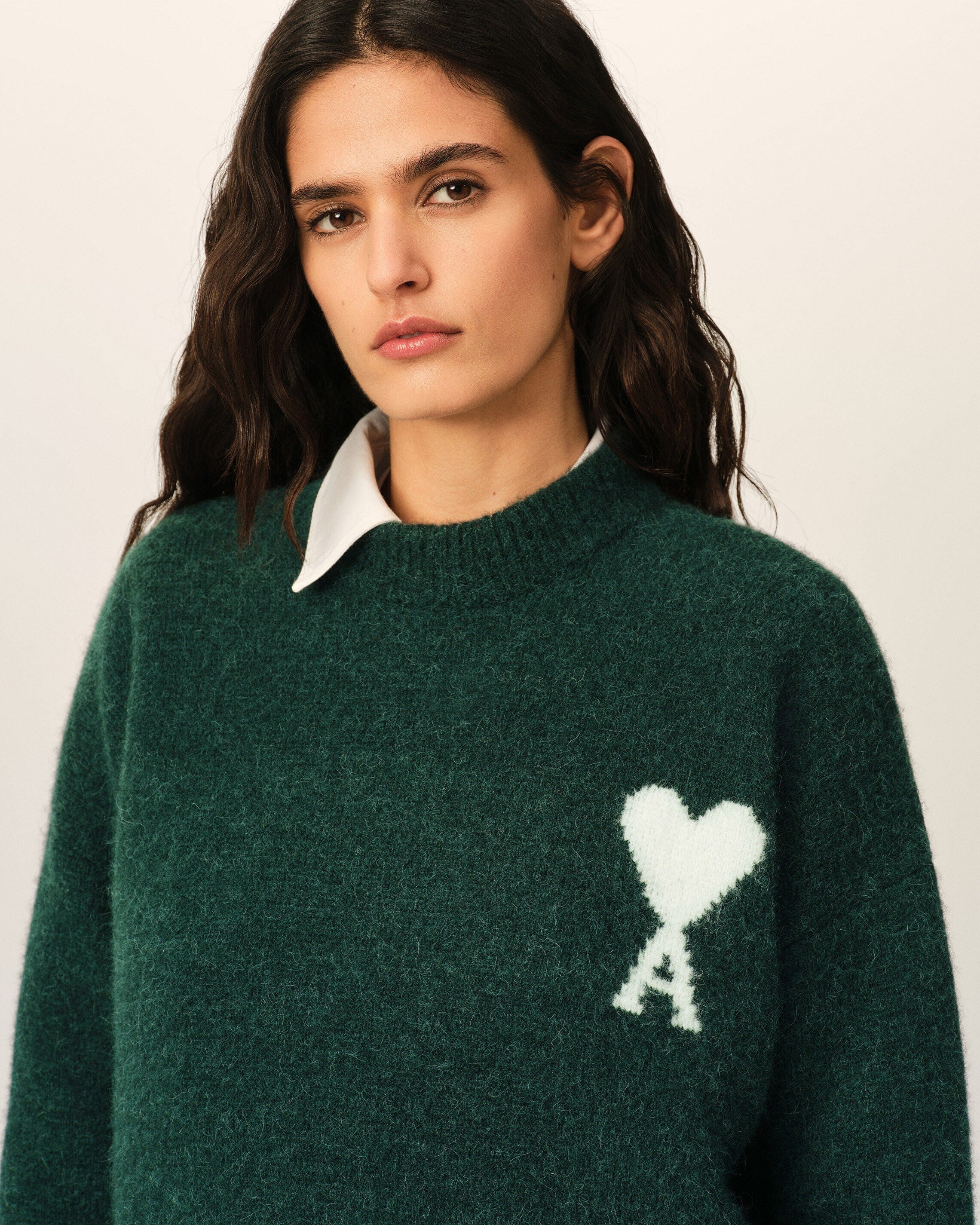 Crewneck alpaca sweater with ami de coeur