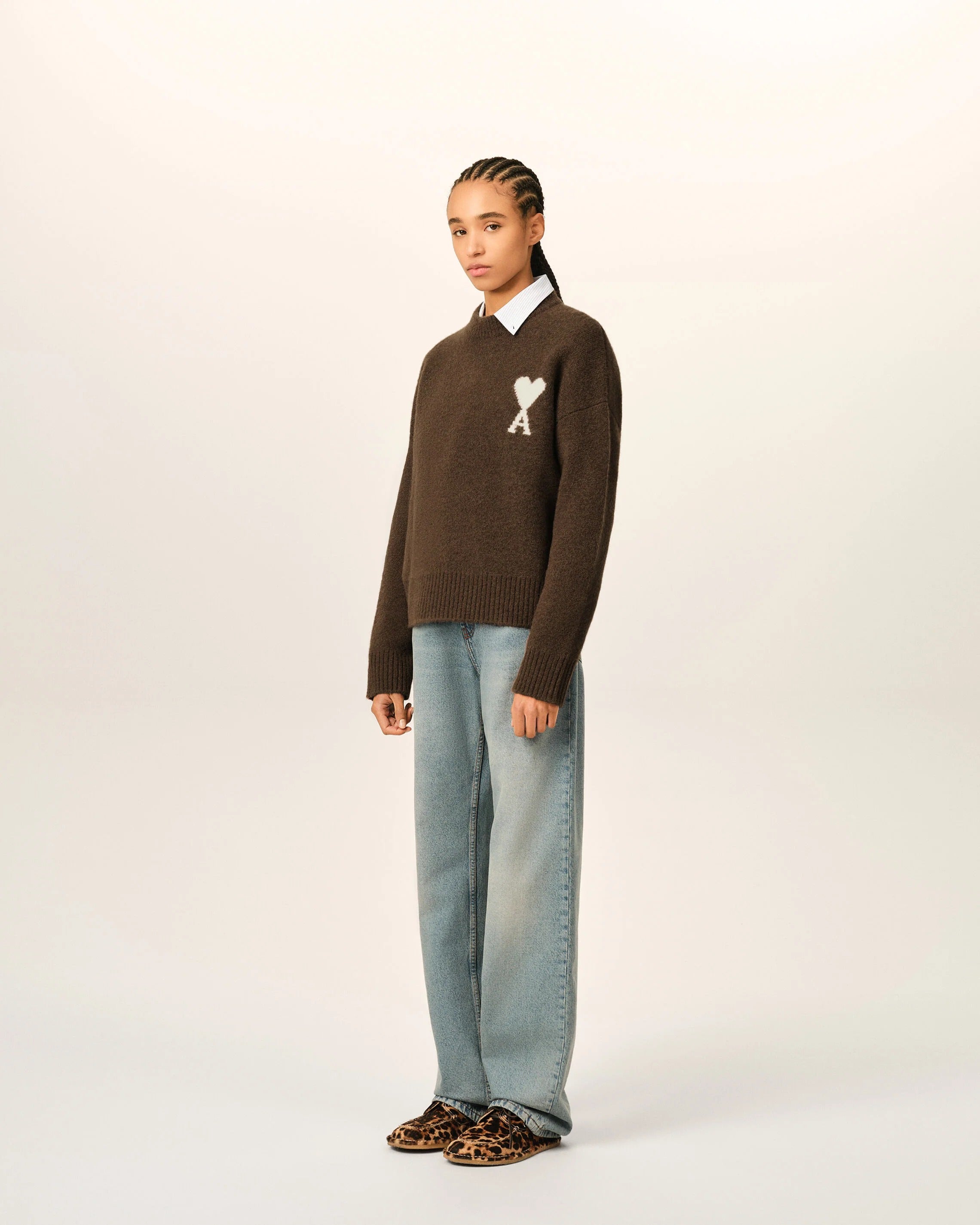 Crewneck alpaca sweater with ami de coeur-AMI-Verso