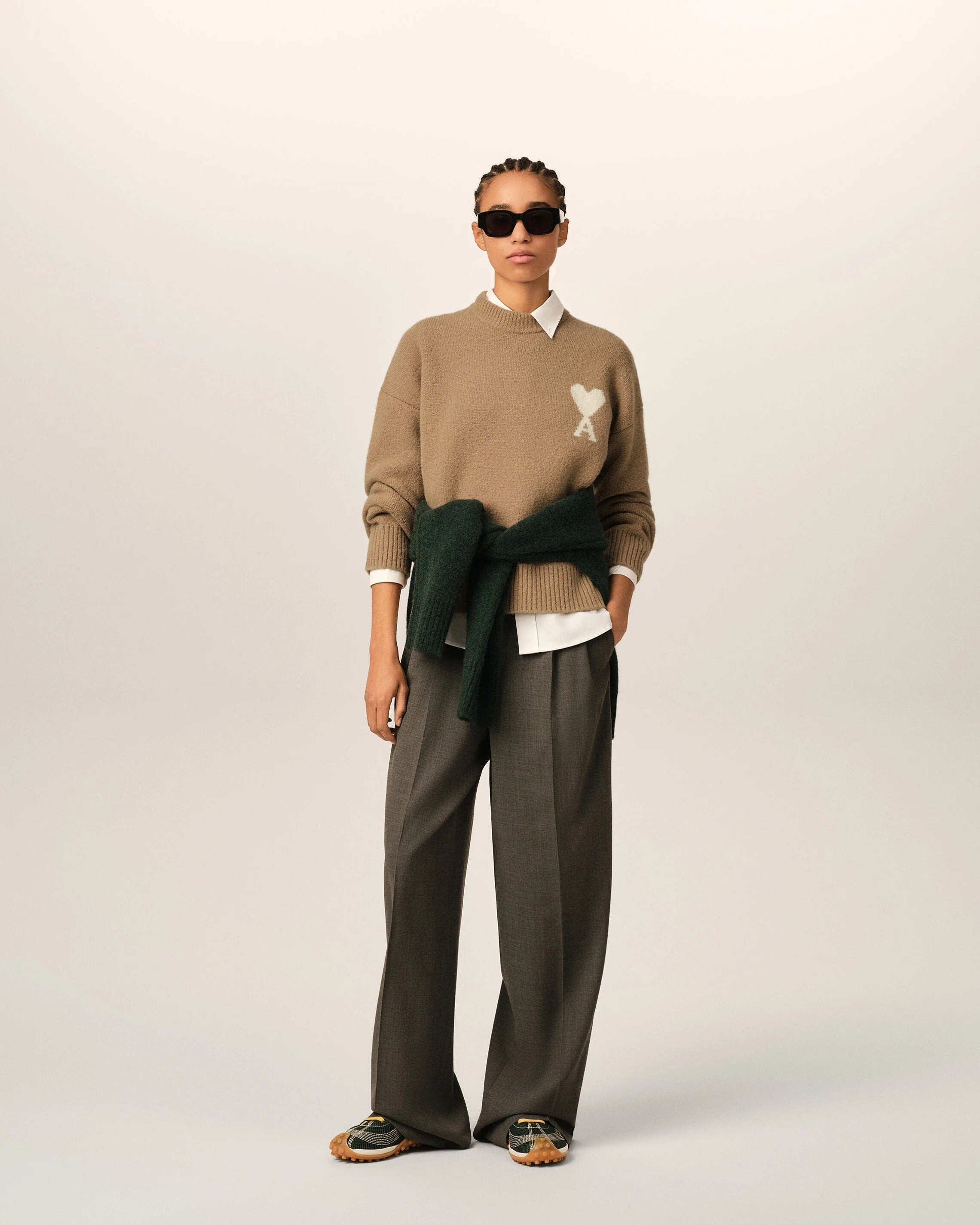 Crewneck alpaca sweater with ami de coeur-AMI-Verso