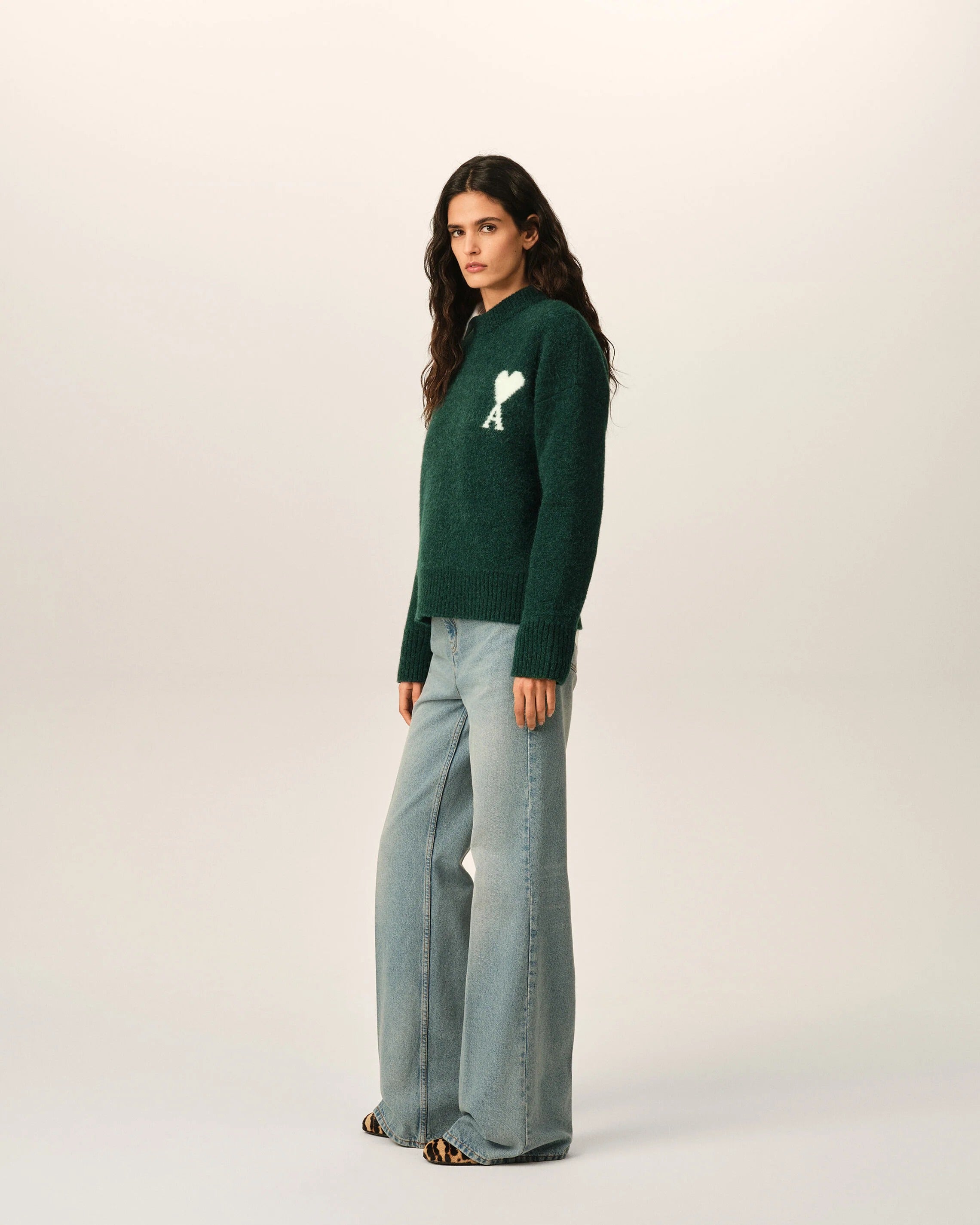 Crewneck alpaca sweater with ami de coeur