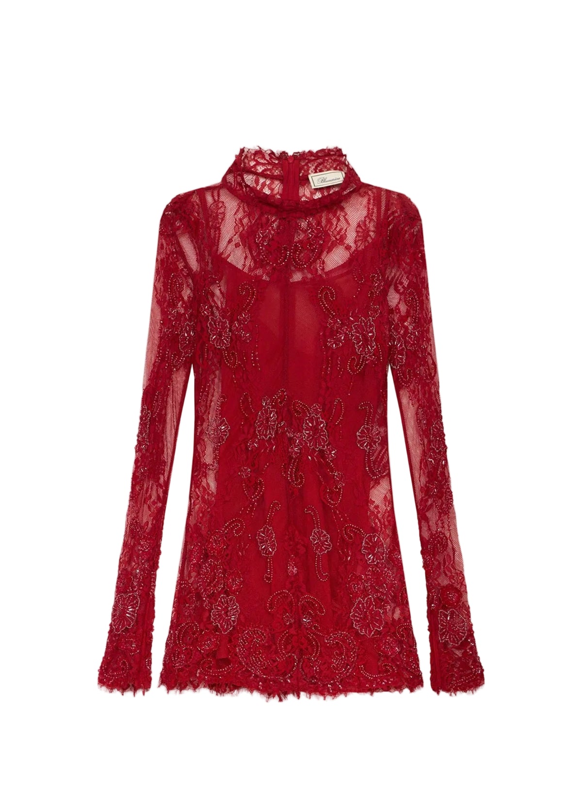 Short Lace Dress with Embroidery-BLUMARINE-312288-40-Verso