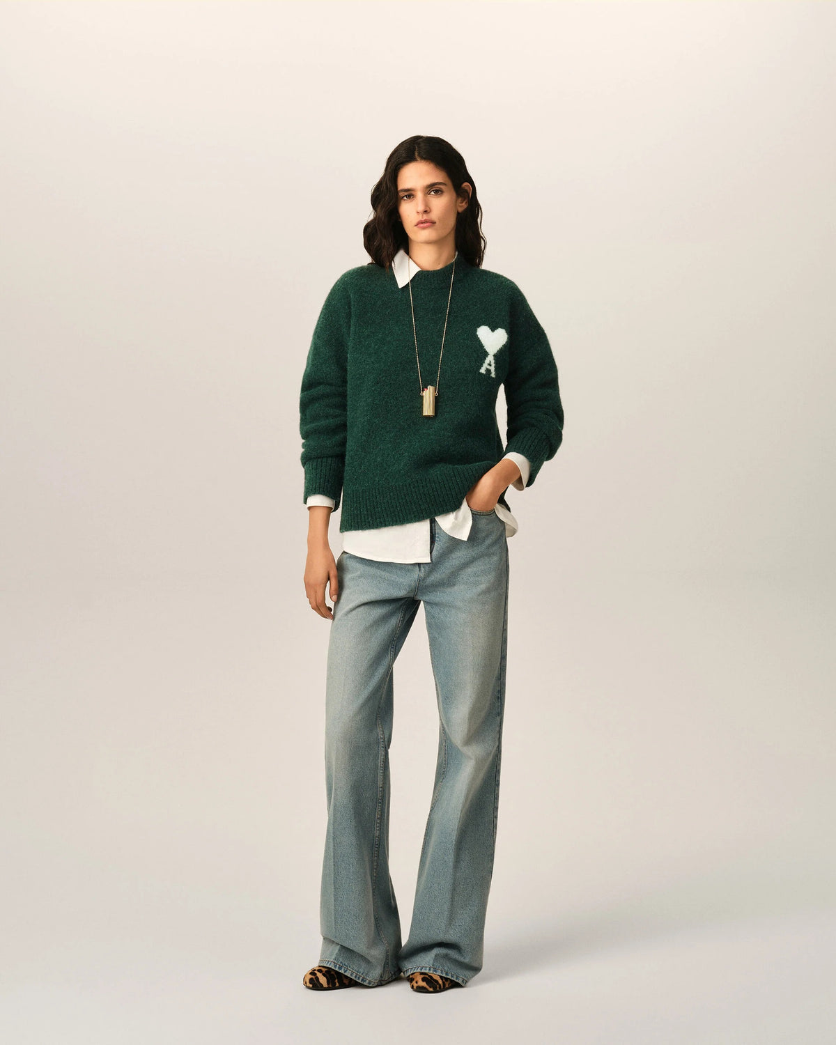 Crewneck alpaca sweater with ami de coeur