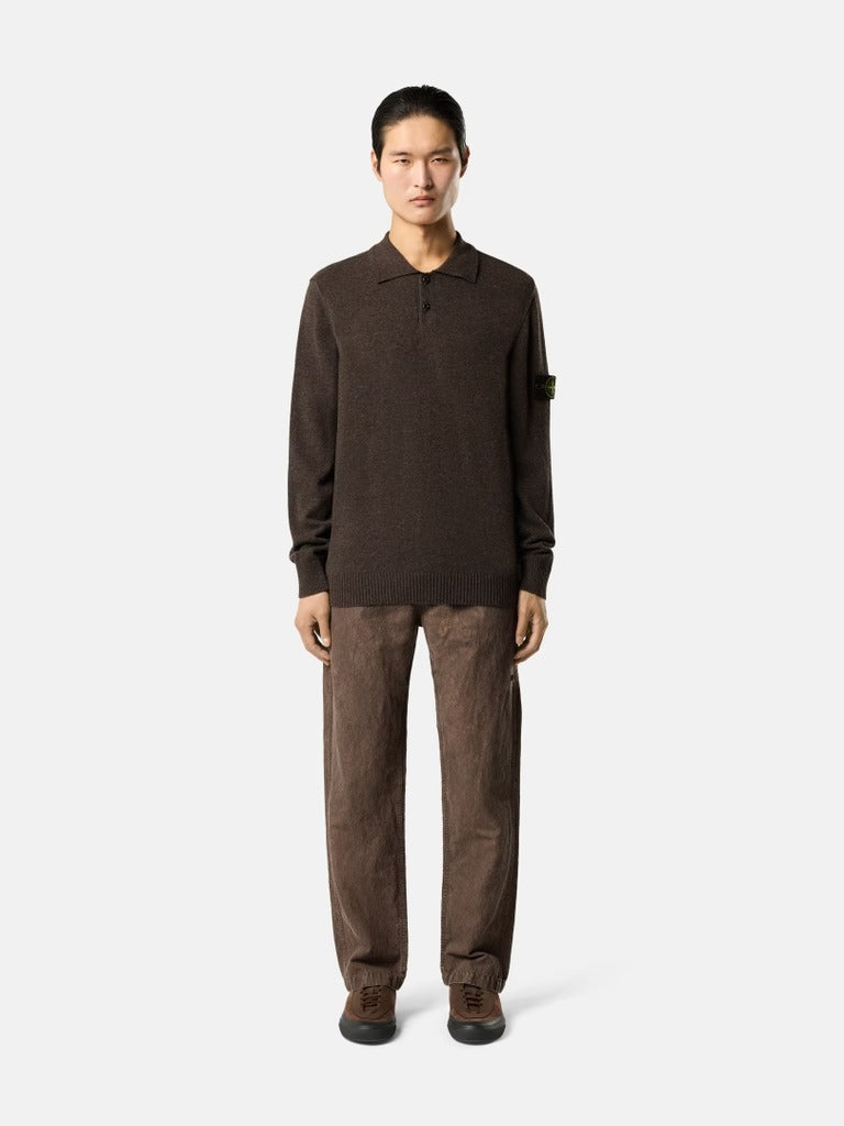 Loose-fit polo collar jumper with button placket-STONE ISLAND-Verso