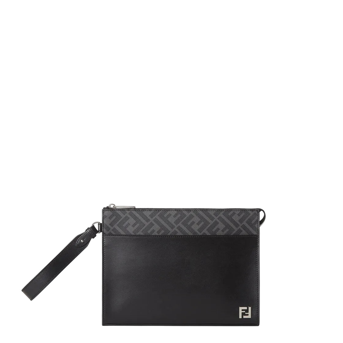 Black leather and black ff canvas pouch