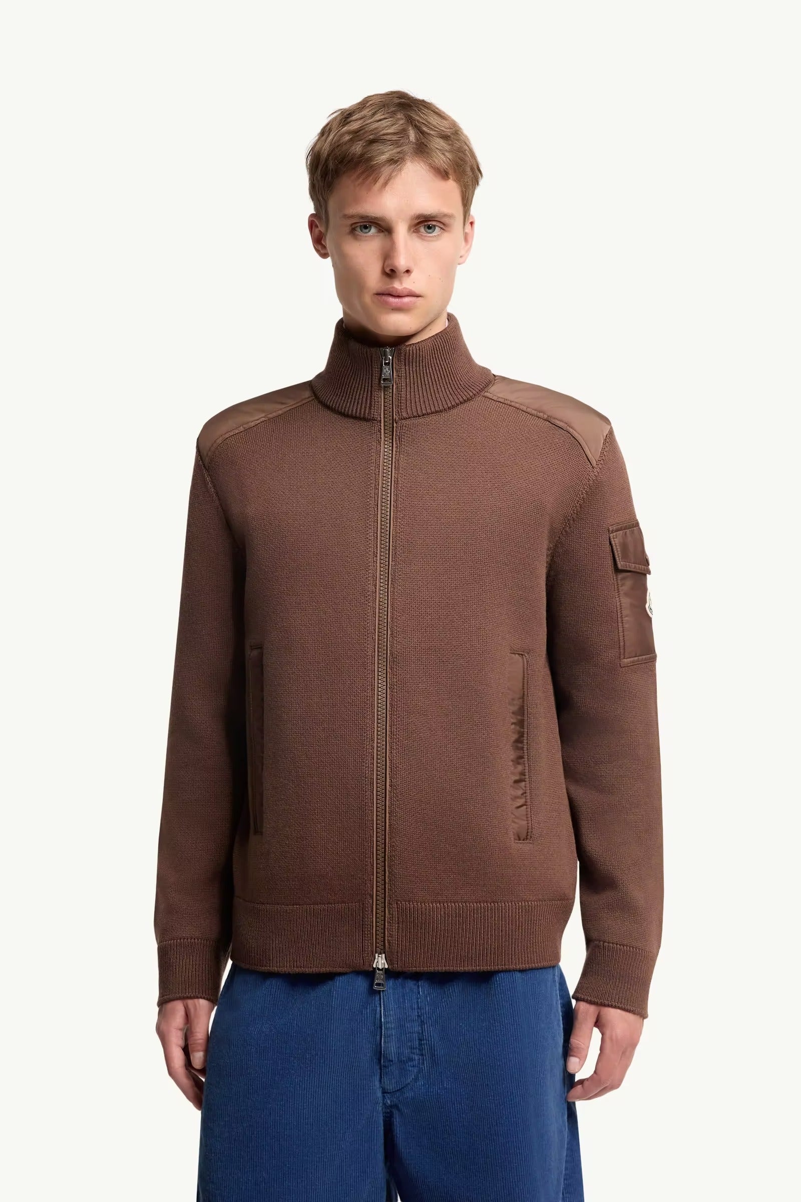 Padded wool zip-up cardigan-MONCLER-Verso