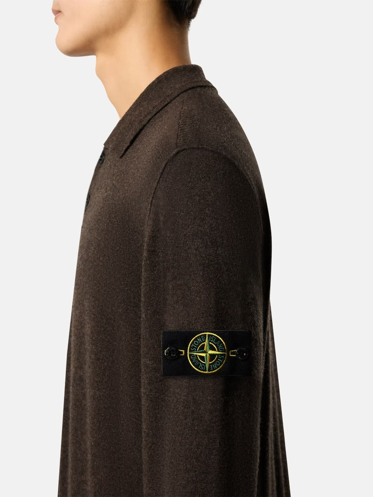 Loose-fit polo collar jumper with button placket-STONE ISLAND-Verso