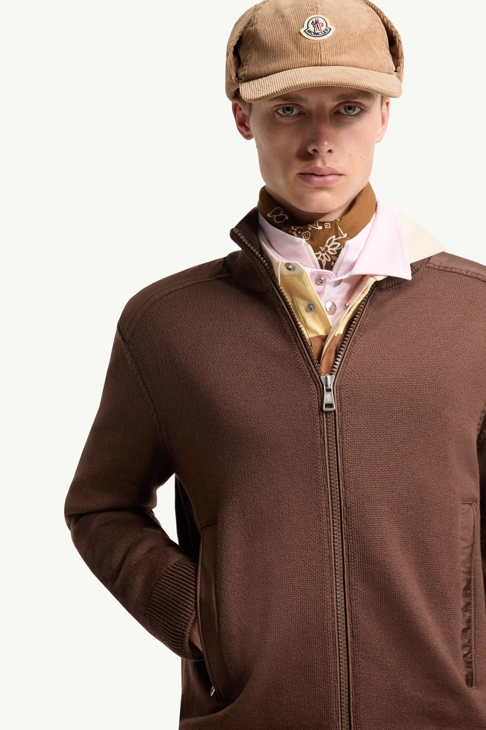 Padded wool zip-up cardigan-MONCLER-Verso
