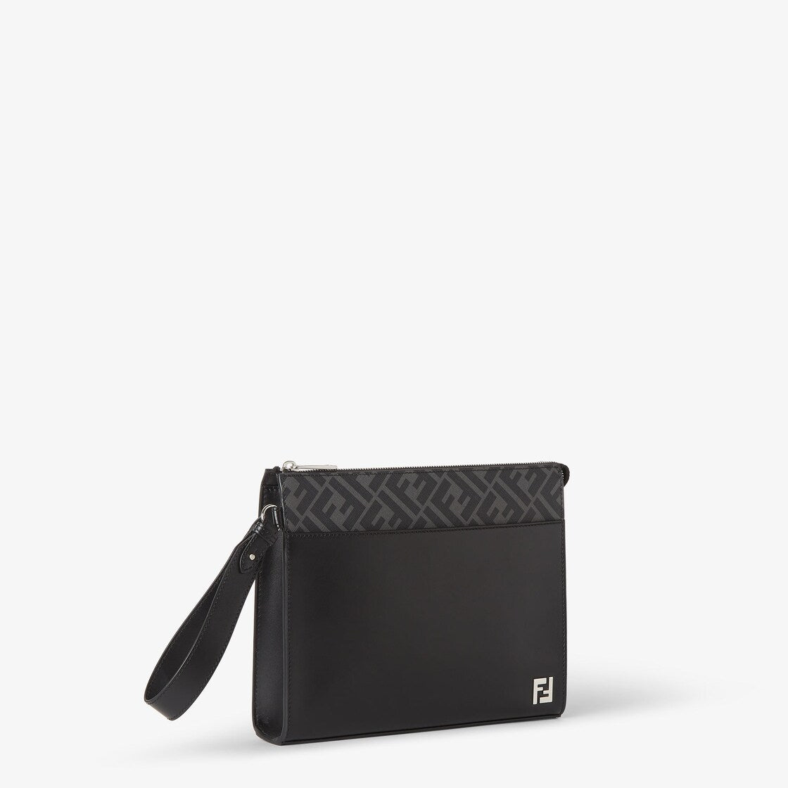 Black leather and black ff canvas pouch