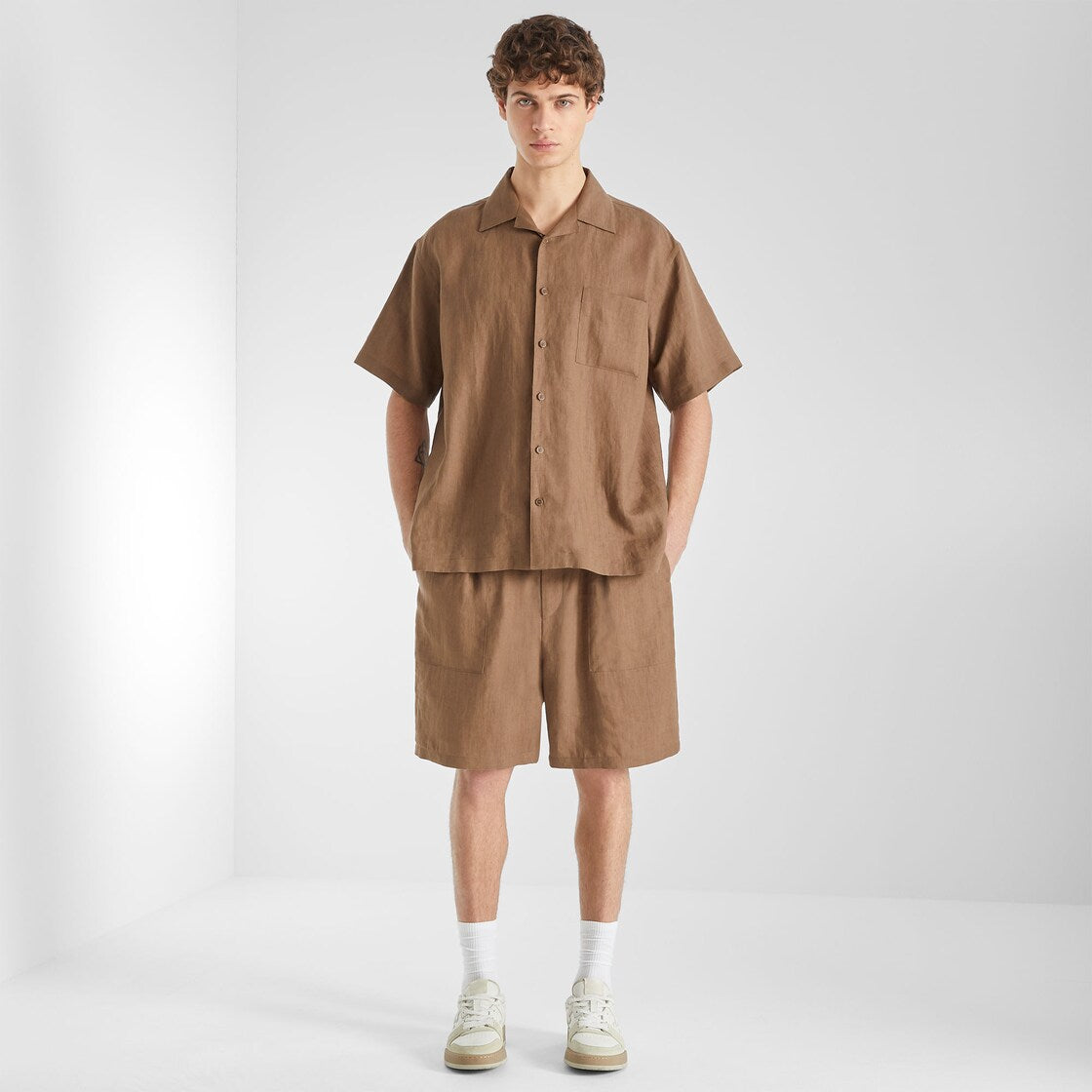 Light Brown Linen Shirt-FENDI-Verso