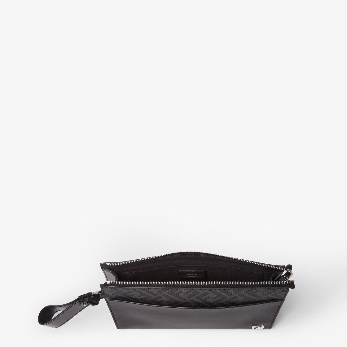 Black leather and black ff canvas pouch