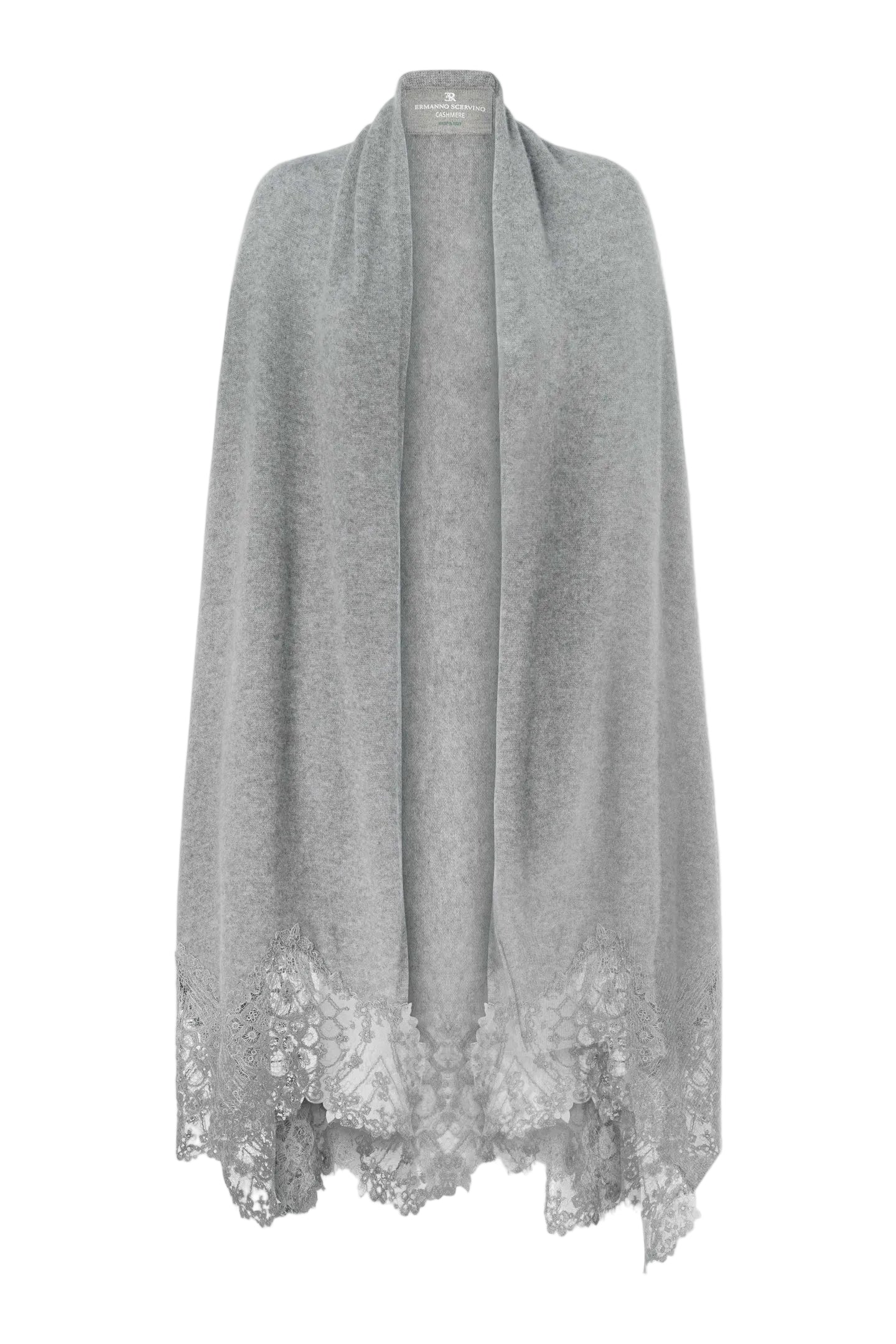 Cashmere stole with wool lace trim