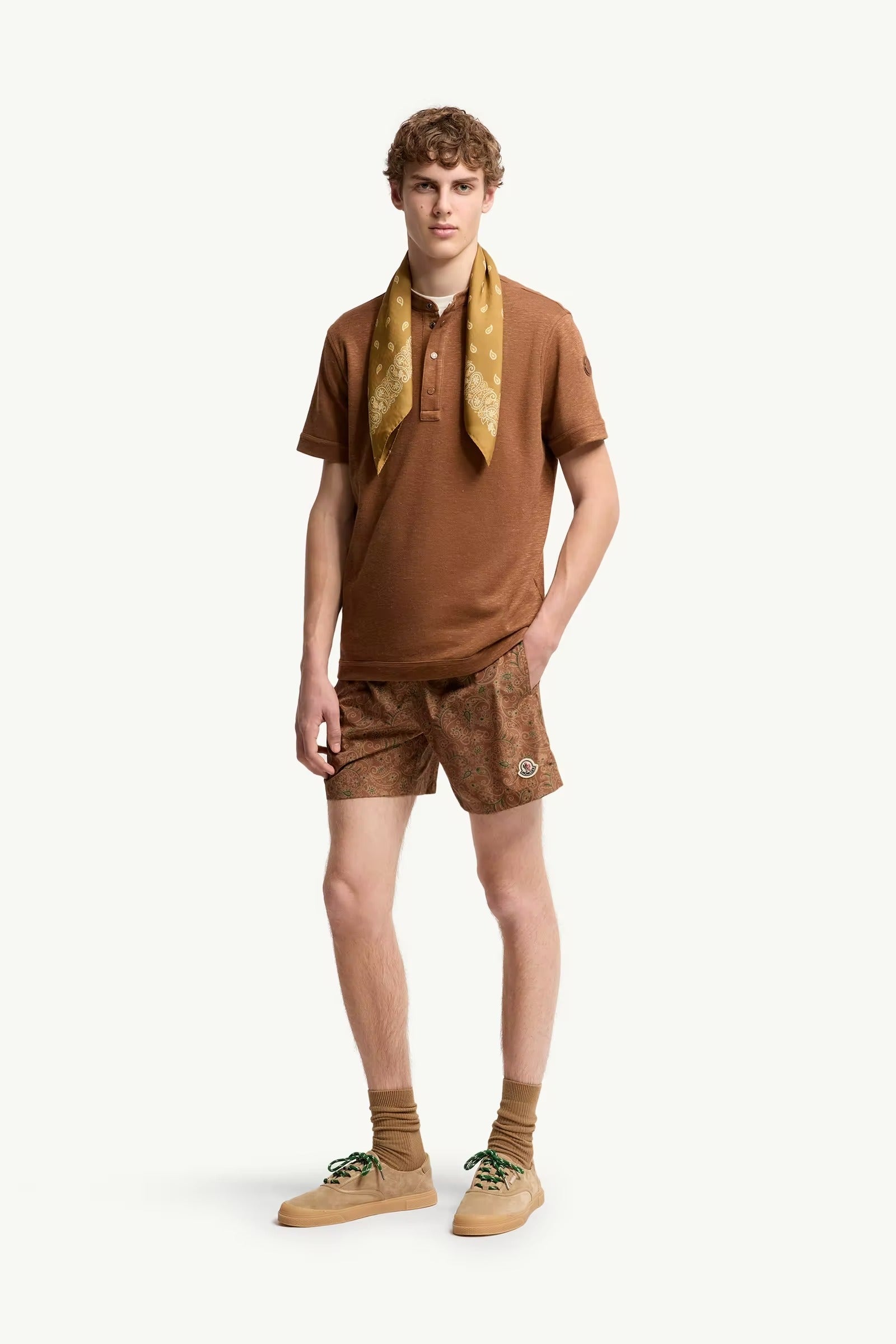 Cotton & linen blend polo shirt-MONCLER-Verso