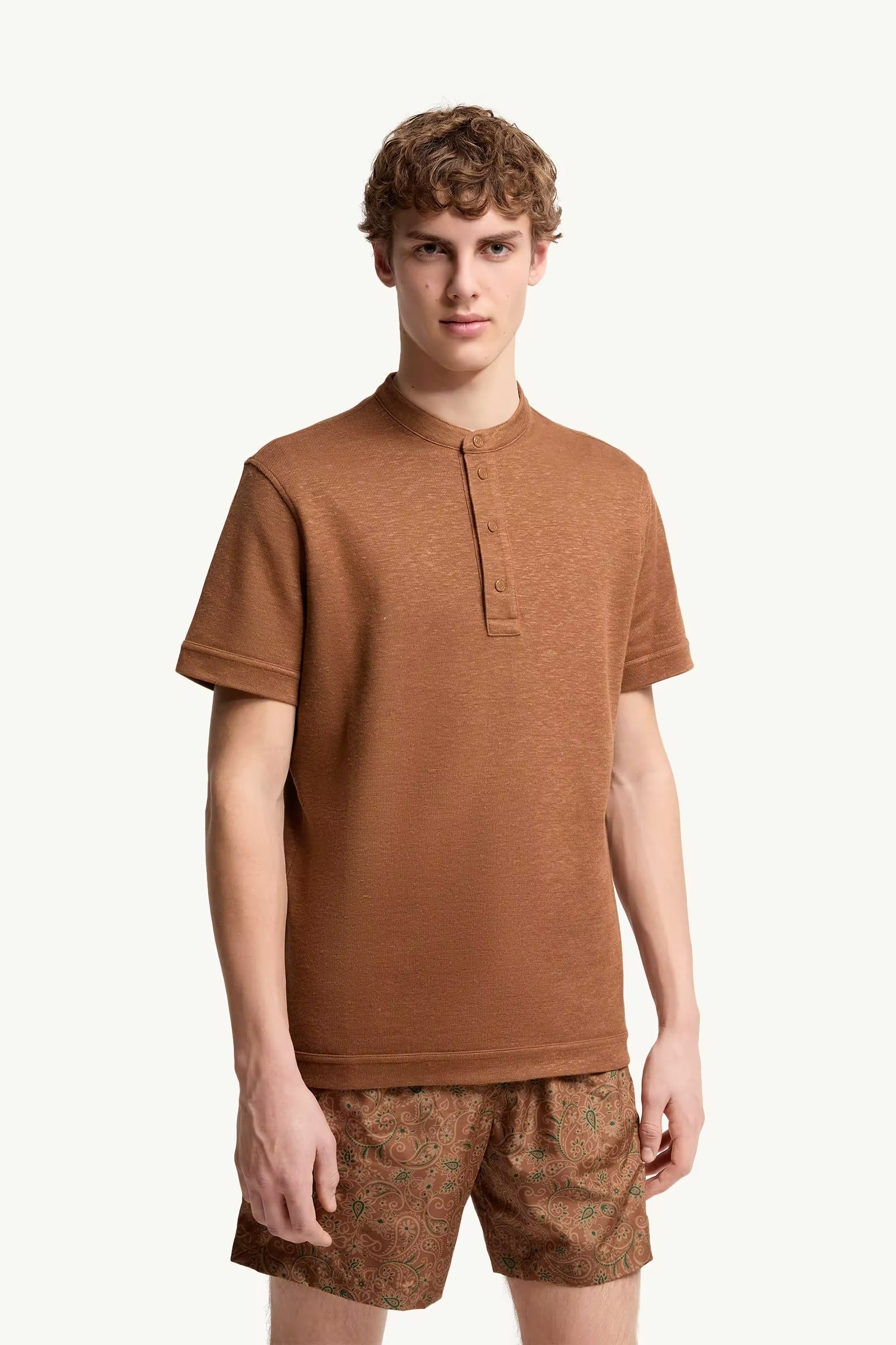 Cotton & linen blend polo shirt-MONCLER-Verso