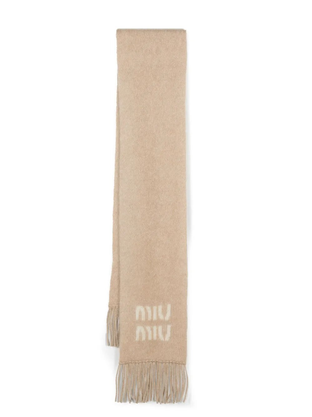 Logo-jacquard fringed scarf