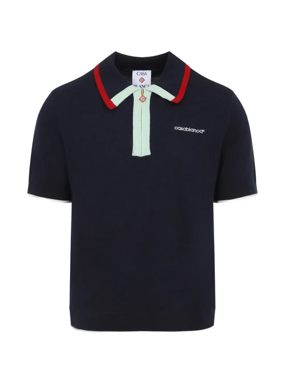 Zip-fastening logo-embroidered polo shirt