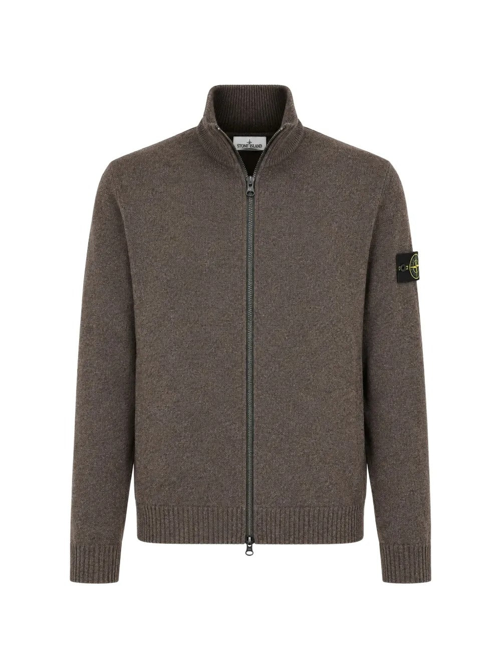 Logo-patch zip-up wool sweater-STONE ISLAND-Verso