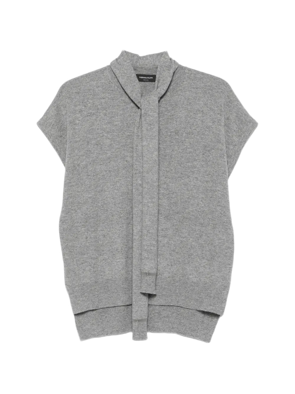 Tie-neck short-sleeve sweater