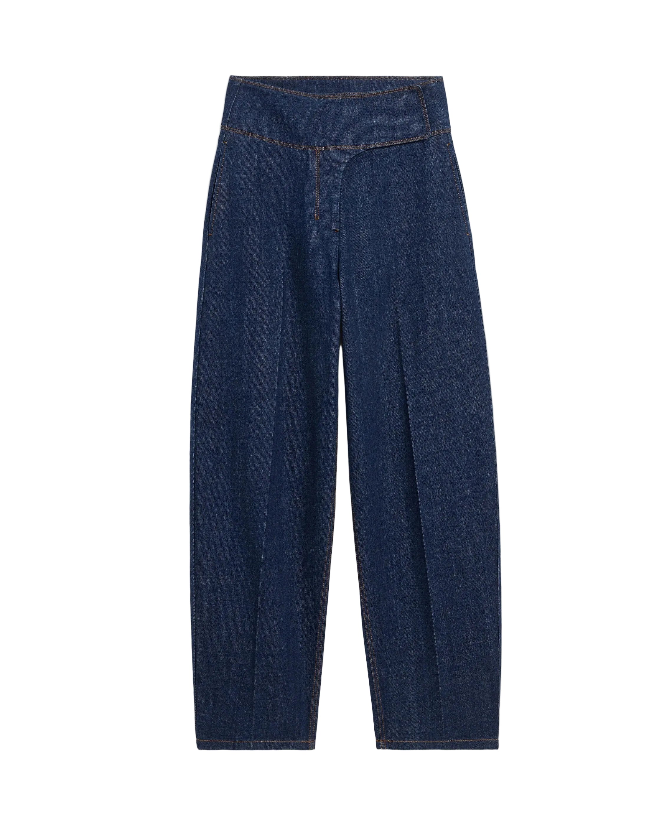 Blue Cotton Wrapped Belted Ballon Fit Jeans