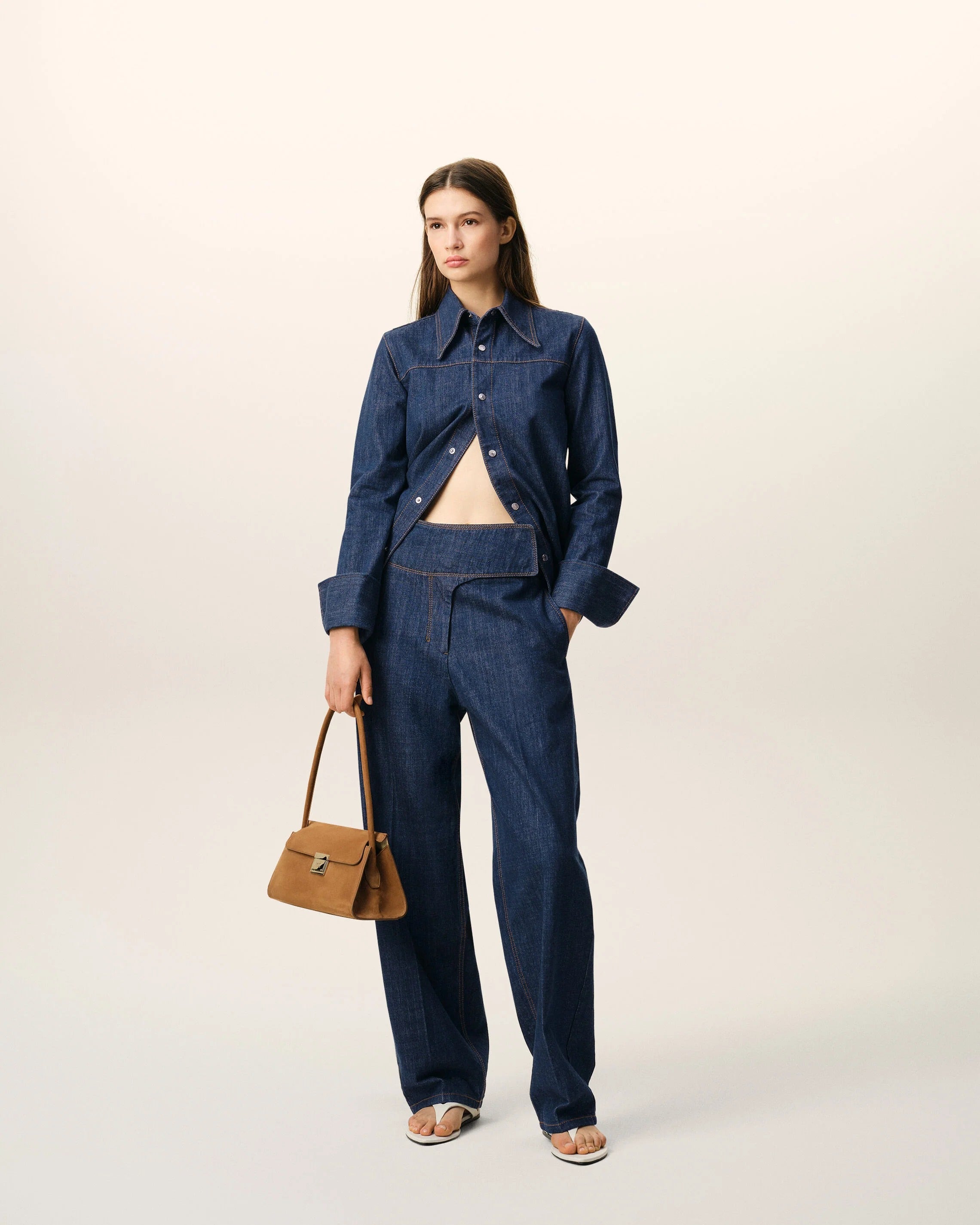 Blue Cotton Wrapped Belted Ballon Fit Jeans