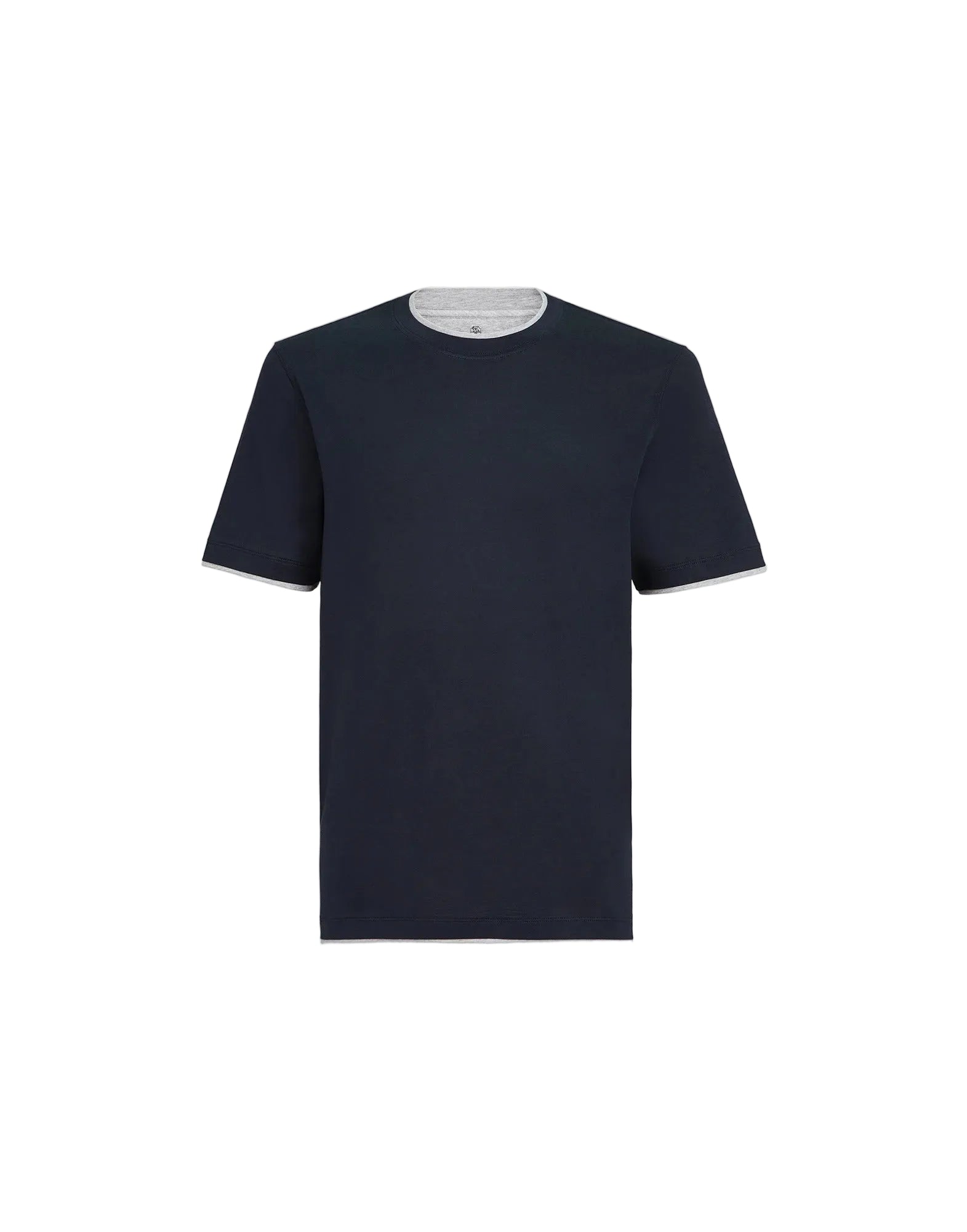 Silk and cotton lightweight jersey crew neck t-shirt with faux-layering-BRUNELLO CUCINELLI-301131-S-Verso