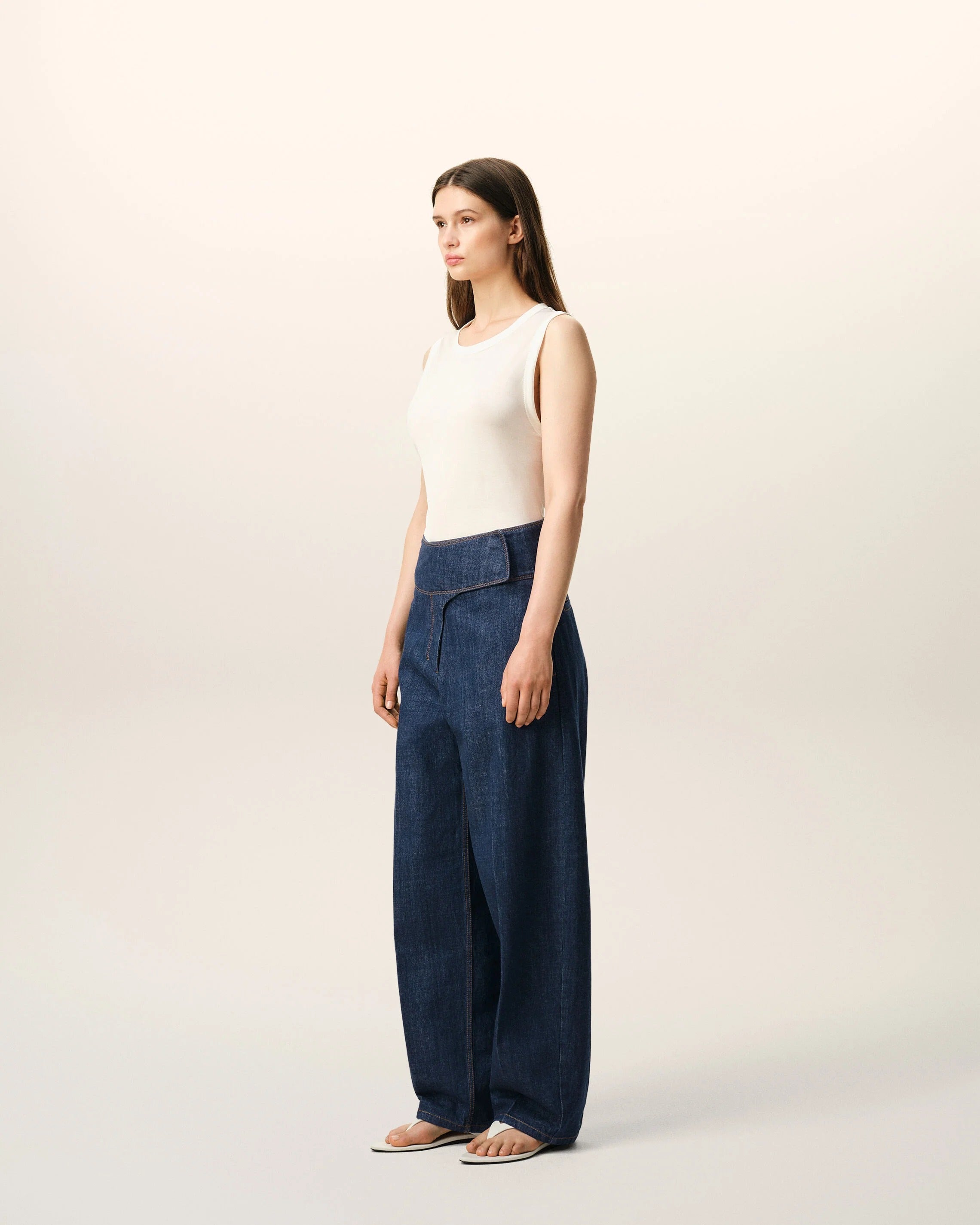 Blue Cotton Wrapped Belted Ballon Fit Jeans