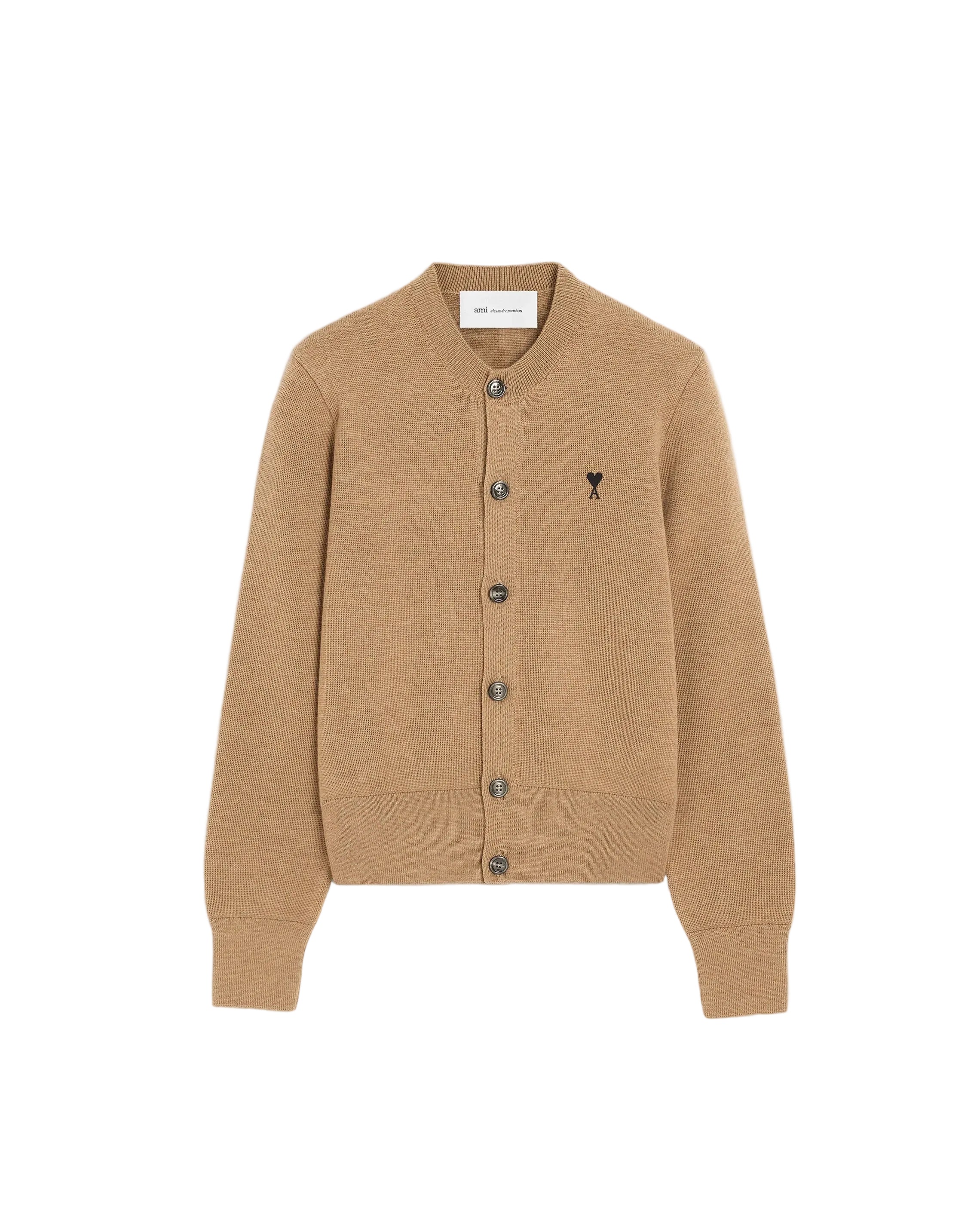 Cardigan in merino wool knit with embroidered ami de coeur-AMI-Verso