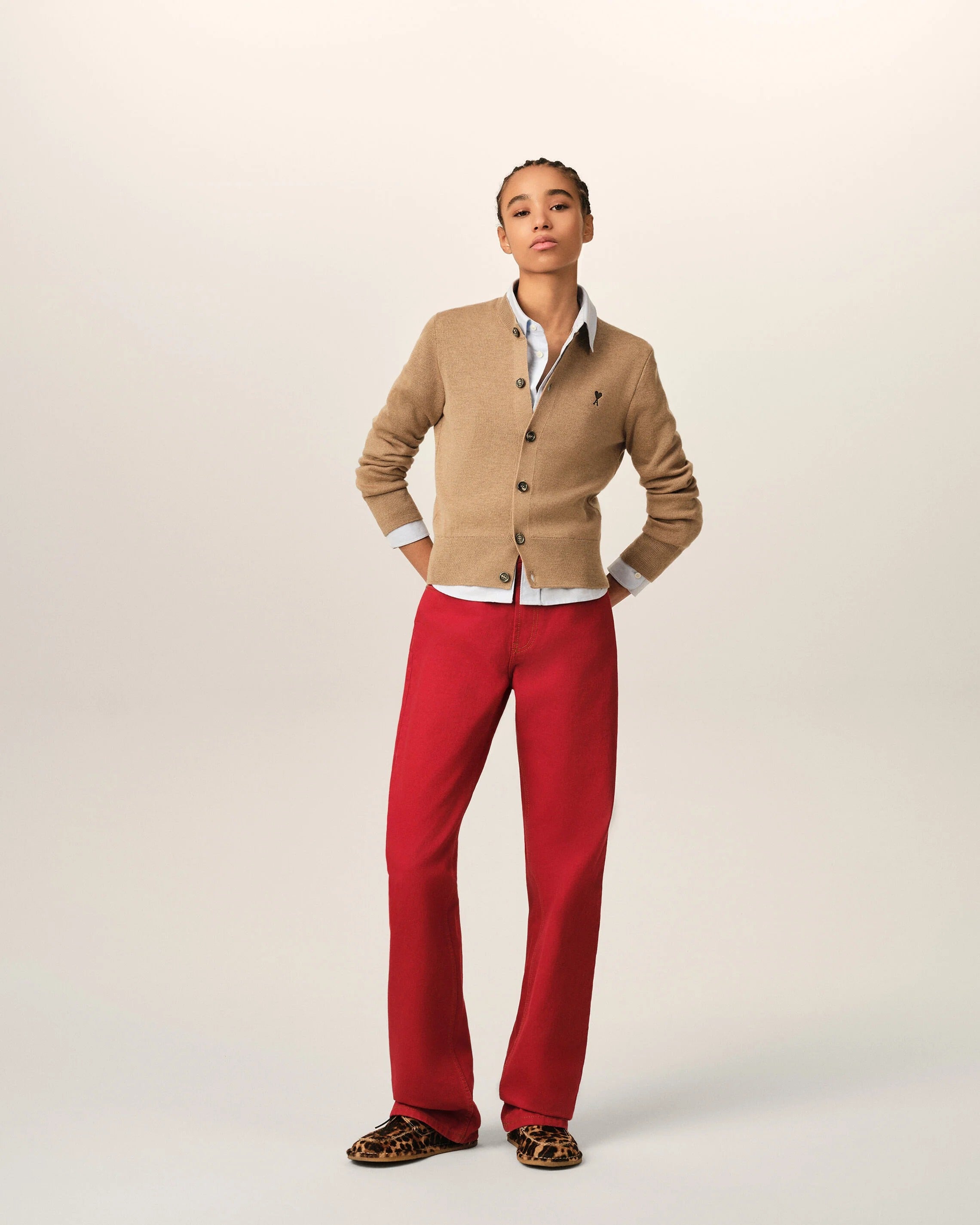 Cardigan in merino wool knit with embroidered ami de coeur-AMI-Verso