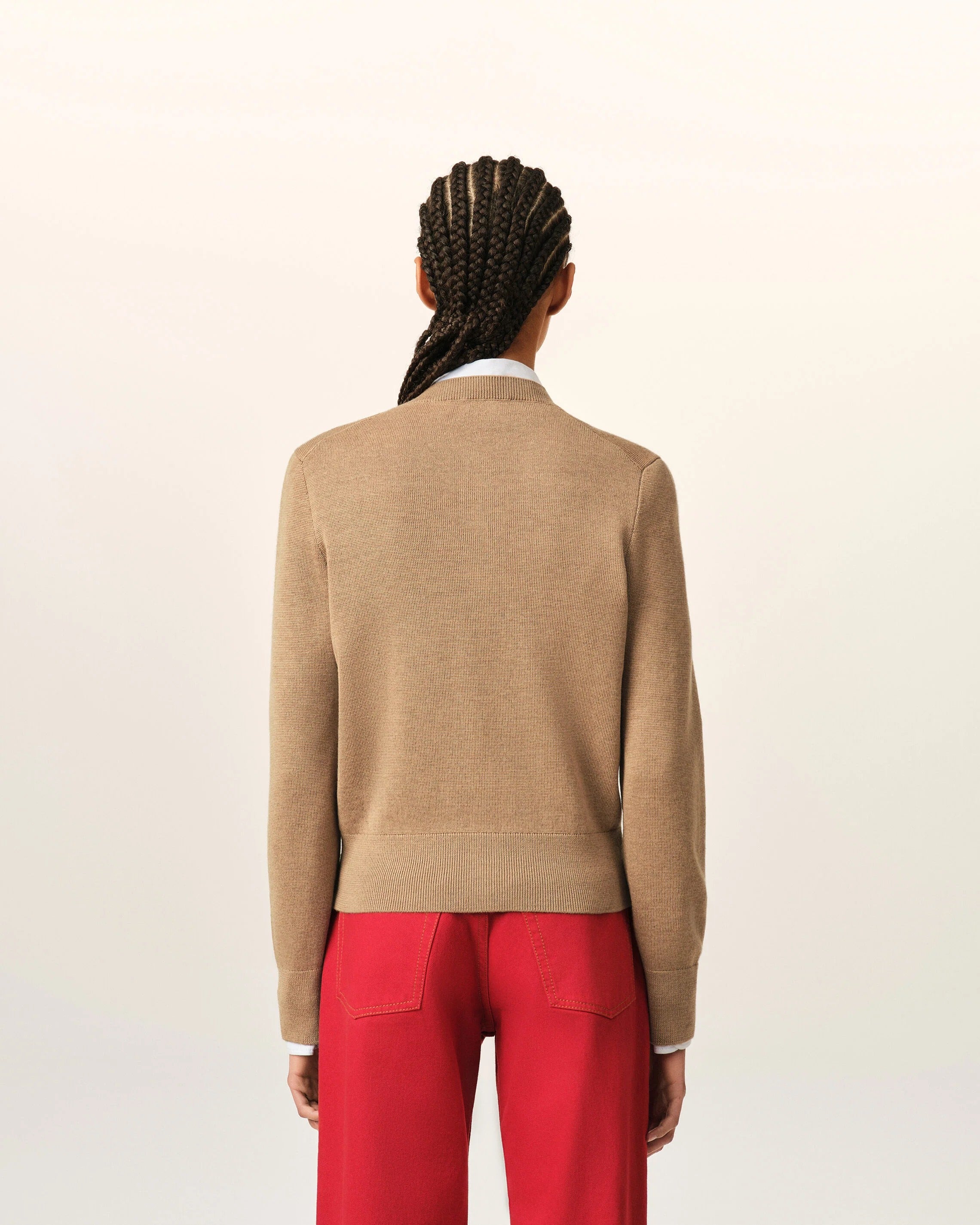 Cardigan in merino wool knit with embroidered ami de coeur-AMI-Verso