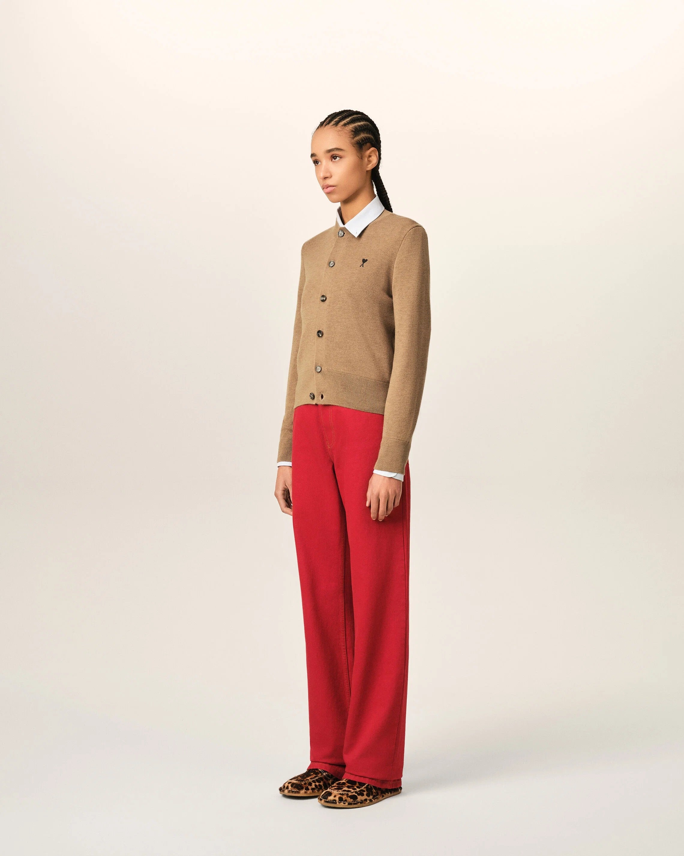 Cardigan in merino wool knit with embroidered ami de coeur-AMI-Verso