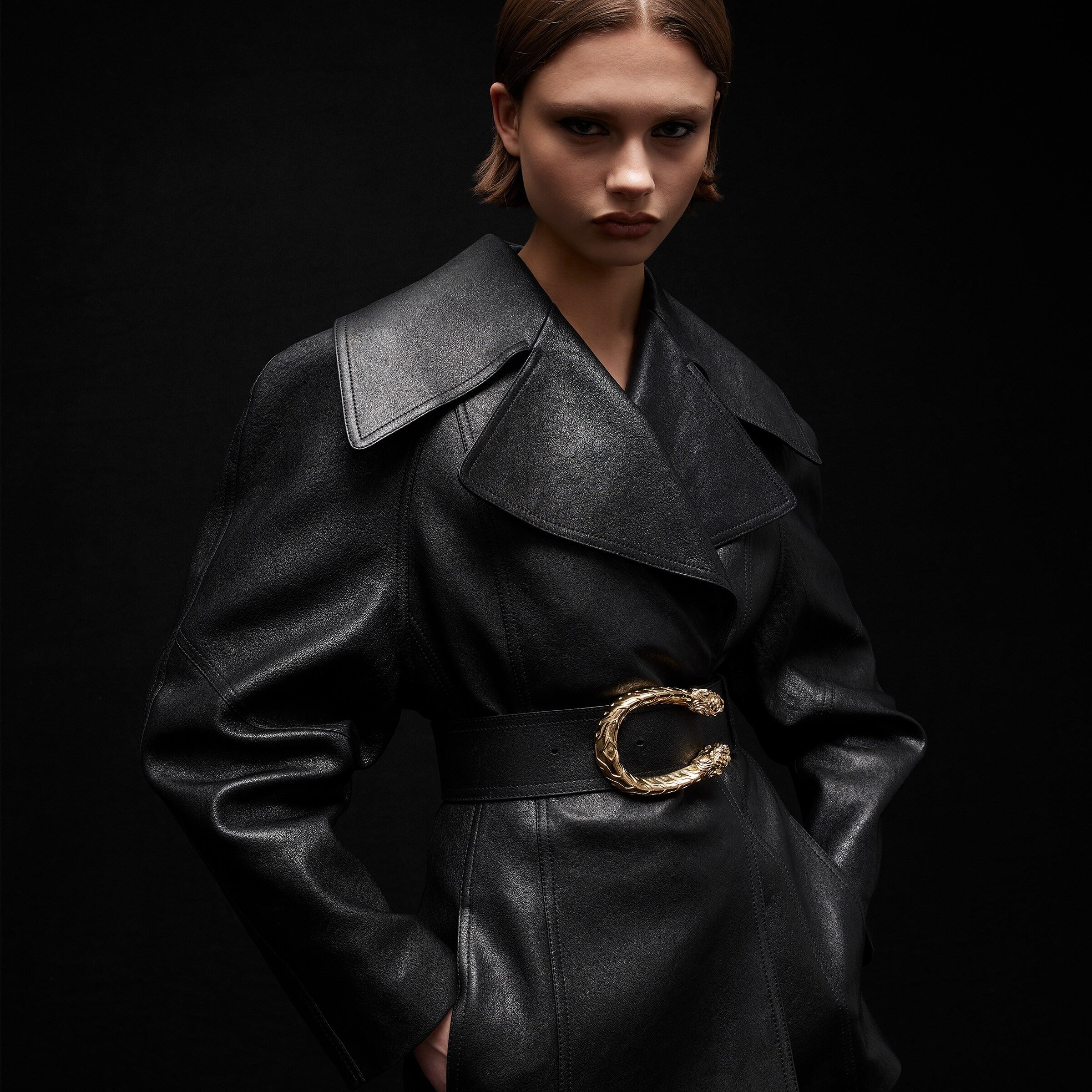 Soft Grainy Leather Trench-GUCCI-Verso
