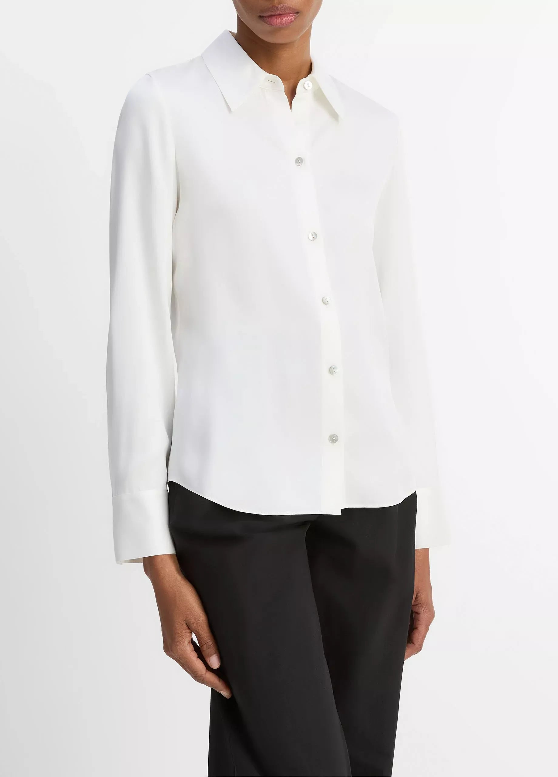 Silk-blend slim button-front blouse