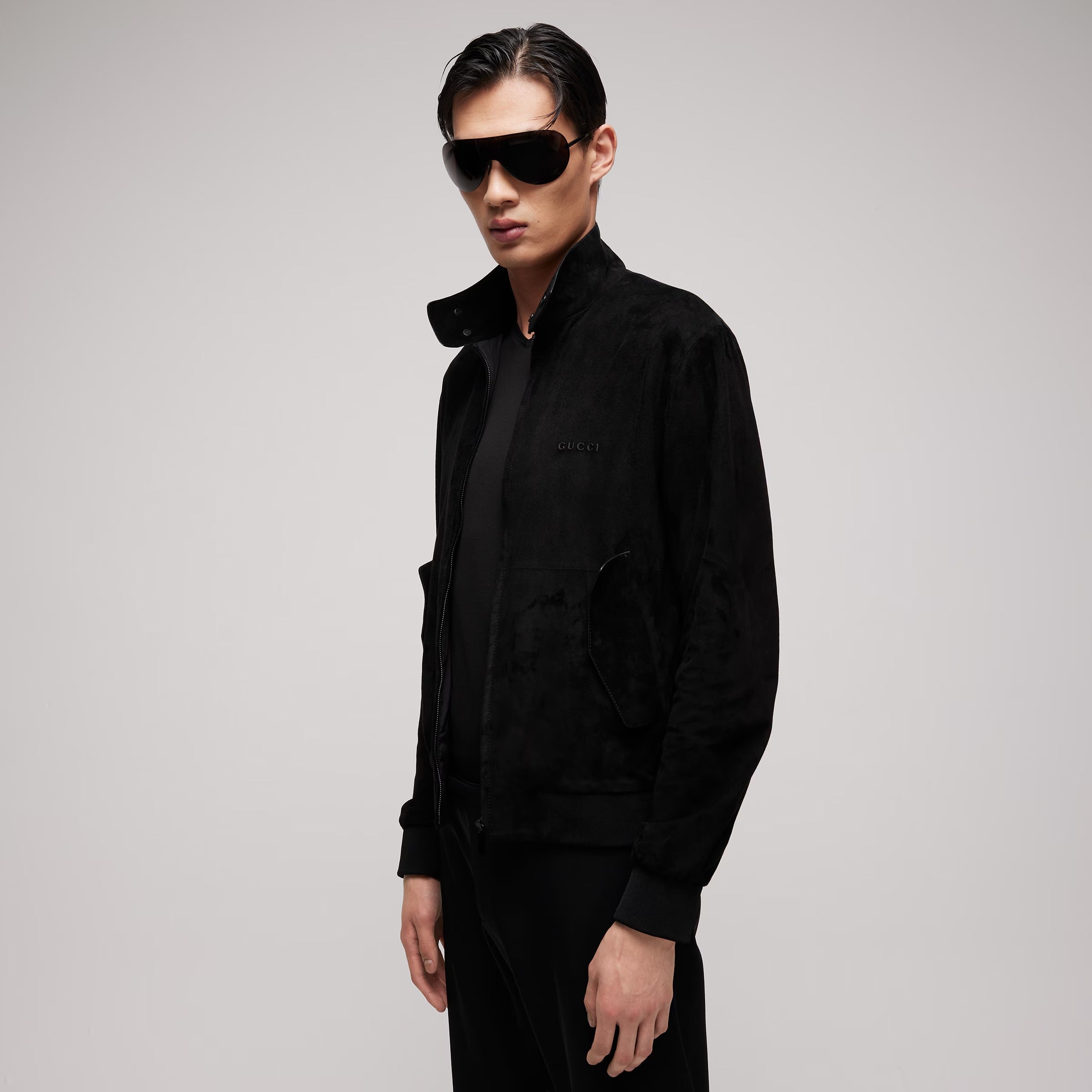 Soft Light Suede Bomber Jacket-GUCCI-Verso