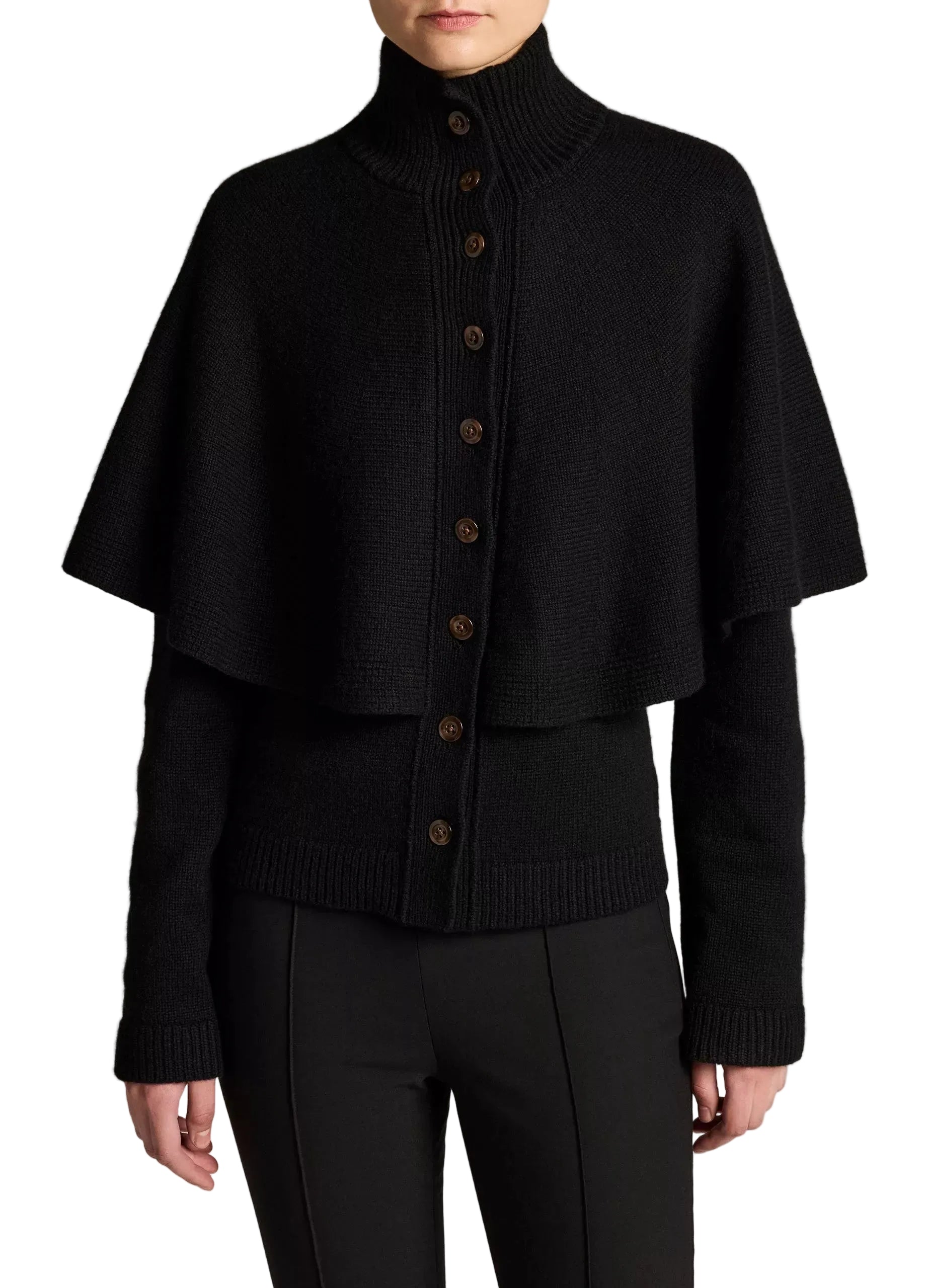 Wool-blend turtleneck cape cardigan