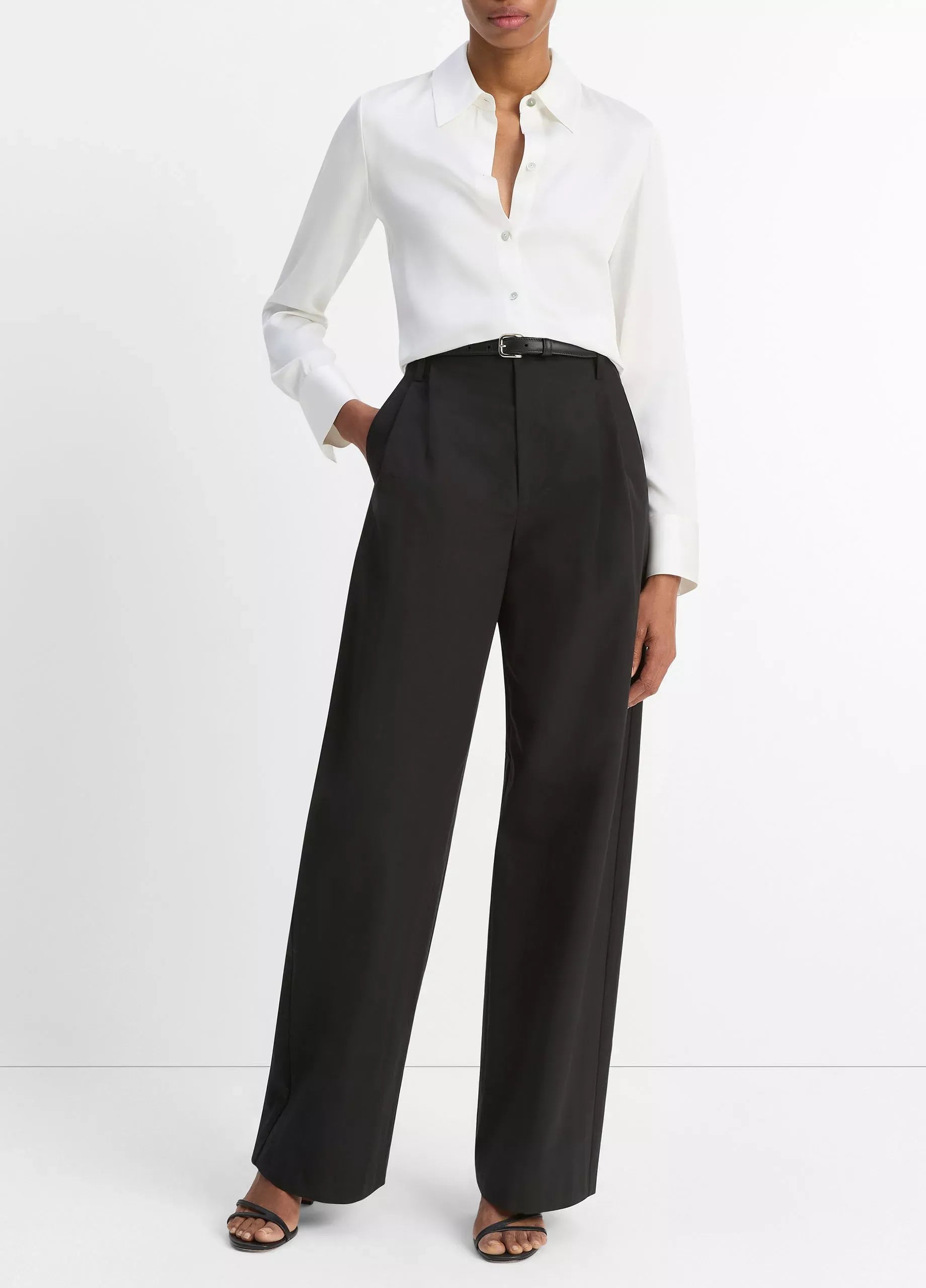 Silk-blend slim button-front blouse