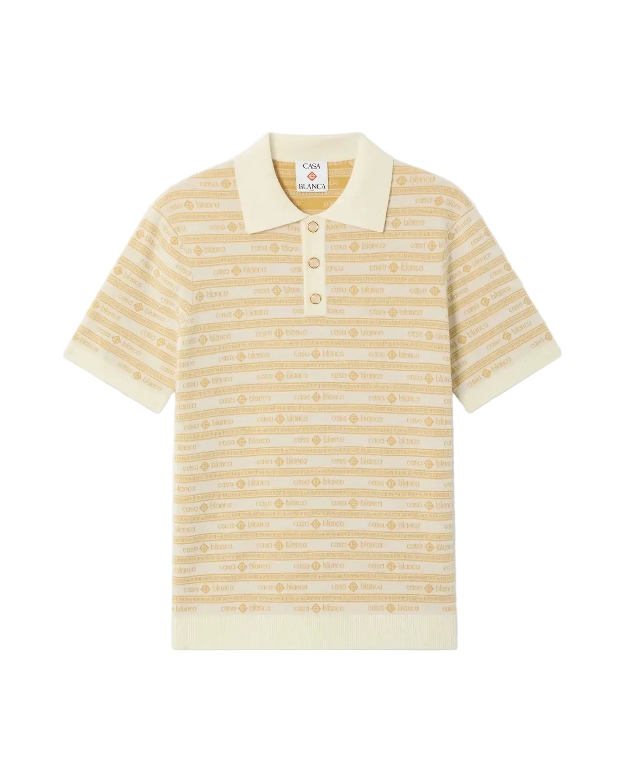 Beige knit logo short sleeve polo shirt