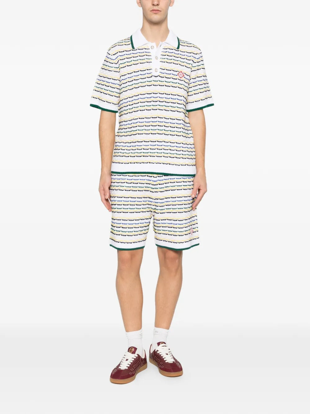 Striped-pattern knitted polo shirt