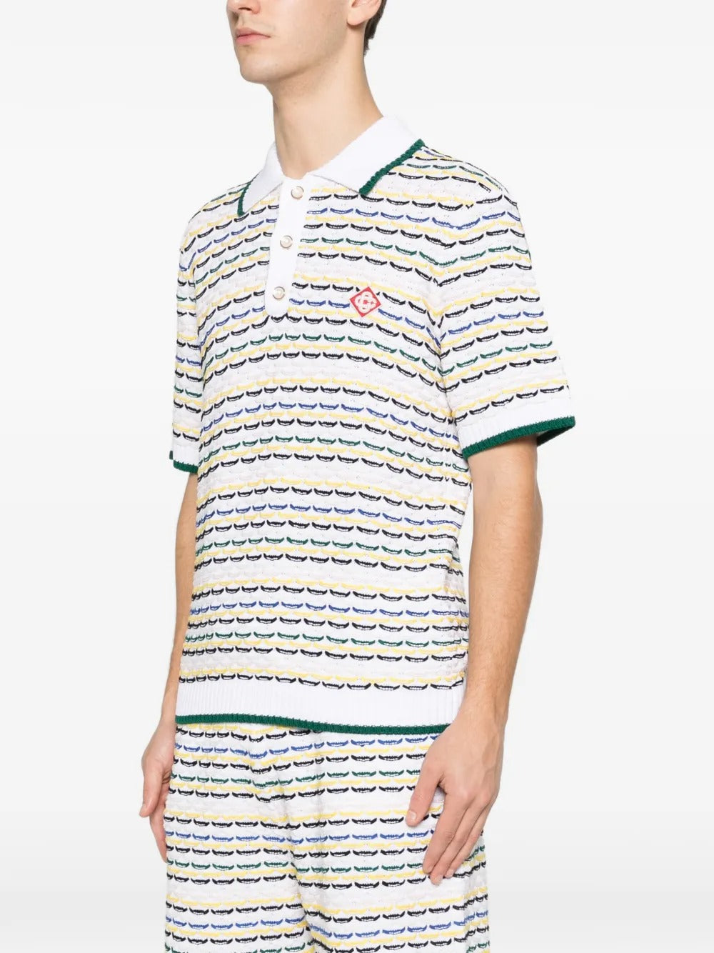Striped-pattern knitted polo shirt