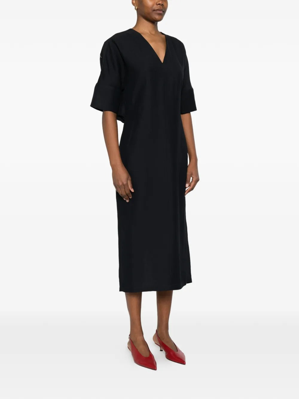 V-neck midi flared dress