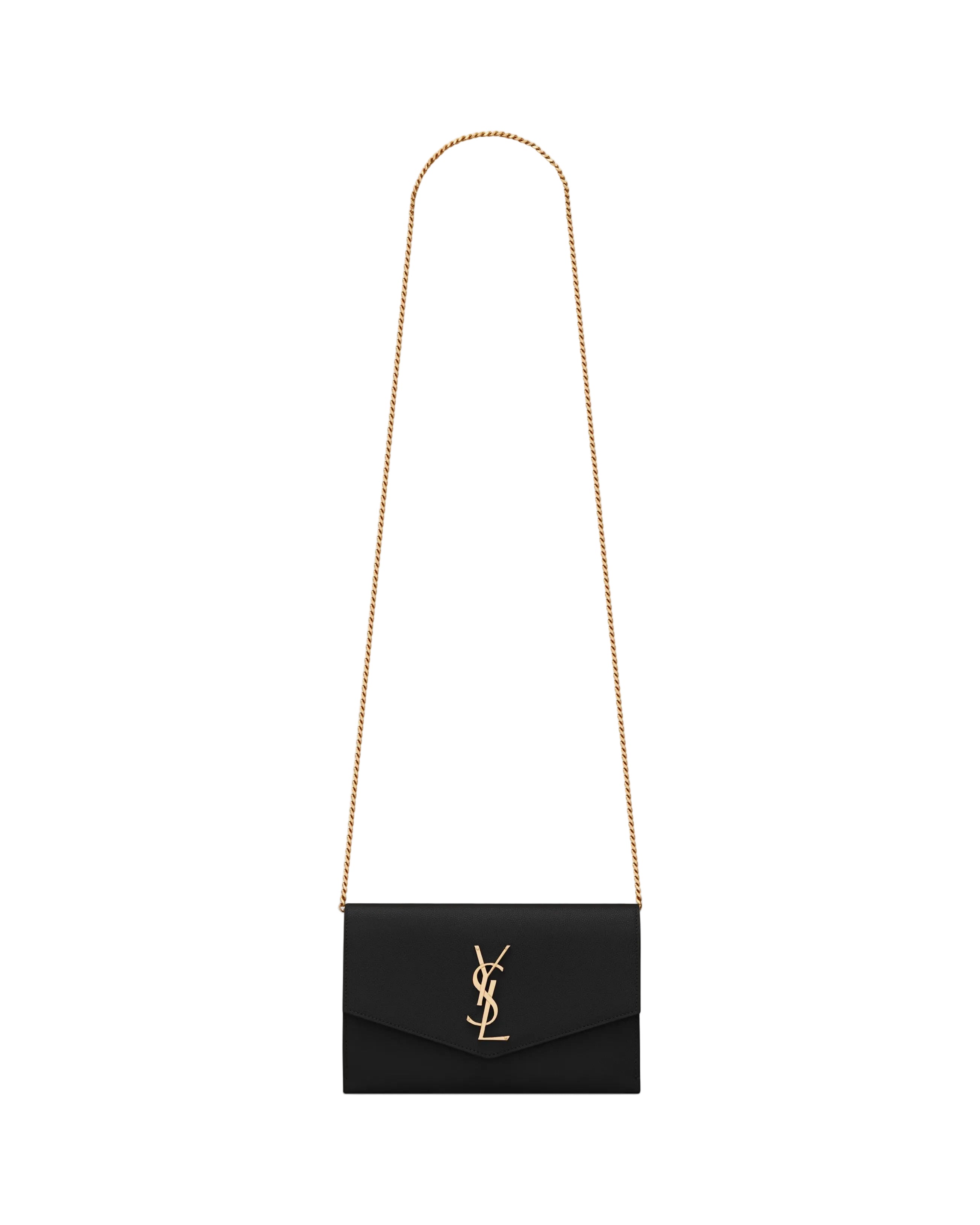 Uptown chain wallet in grain de poudre embossed leather